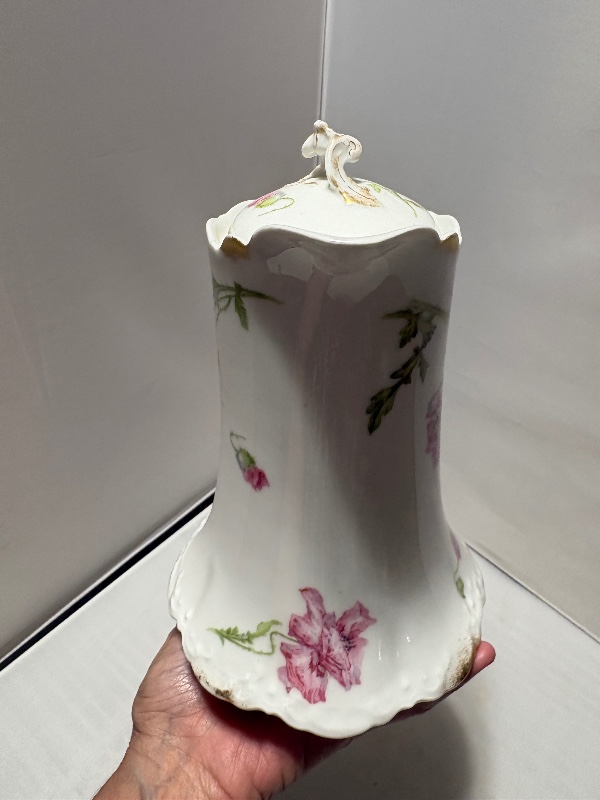 Hot Chocolate Pot Limoges France Pink Poppy Flower Detail with Gold Trim