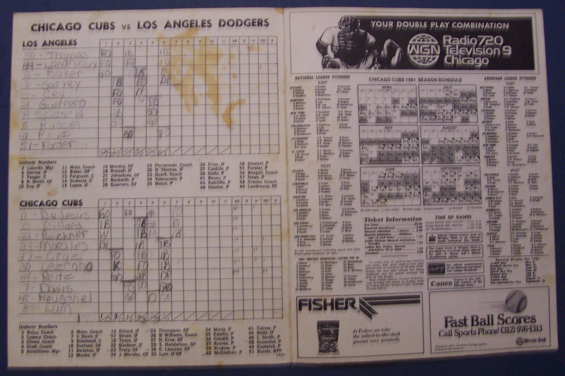 Chicago Cubs Official Program-1981-Cubs vs Dodgers