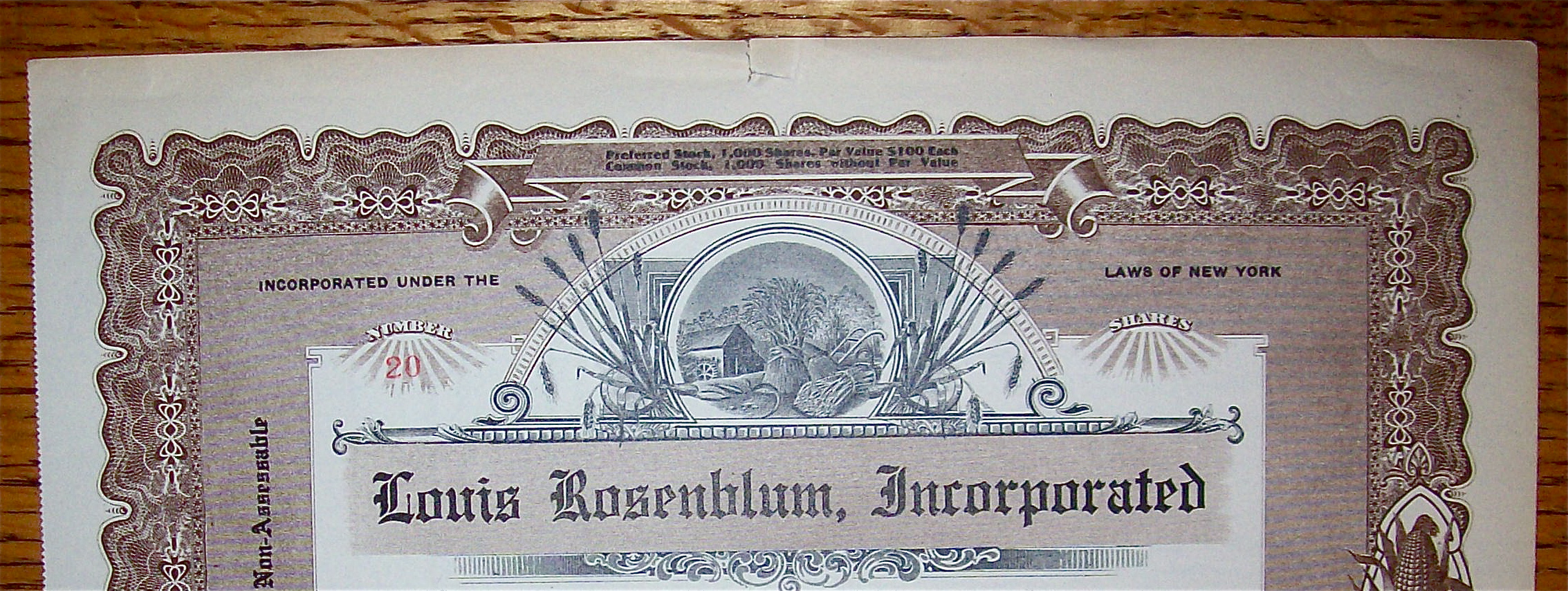 1910's Louis Rosenblum Inc. Stock Certificate