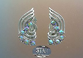 STAR Clip Earrings, Vintage borealis Rhodium
