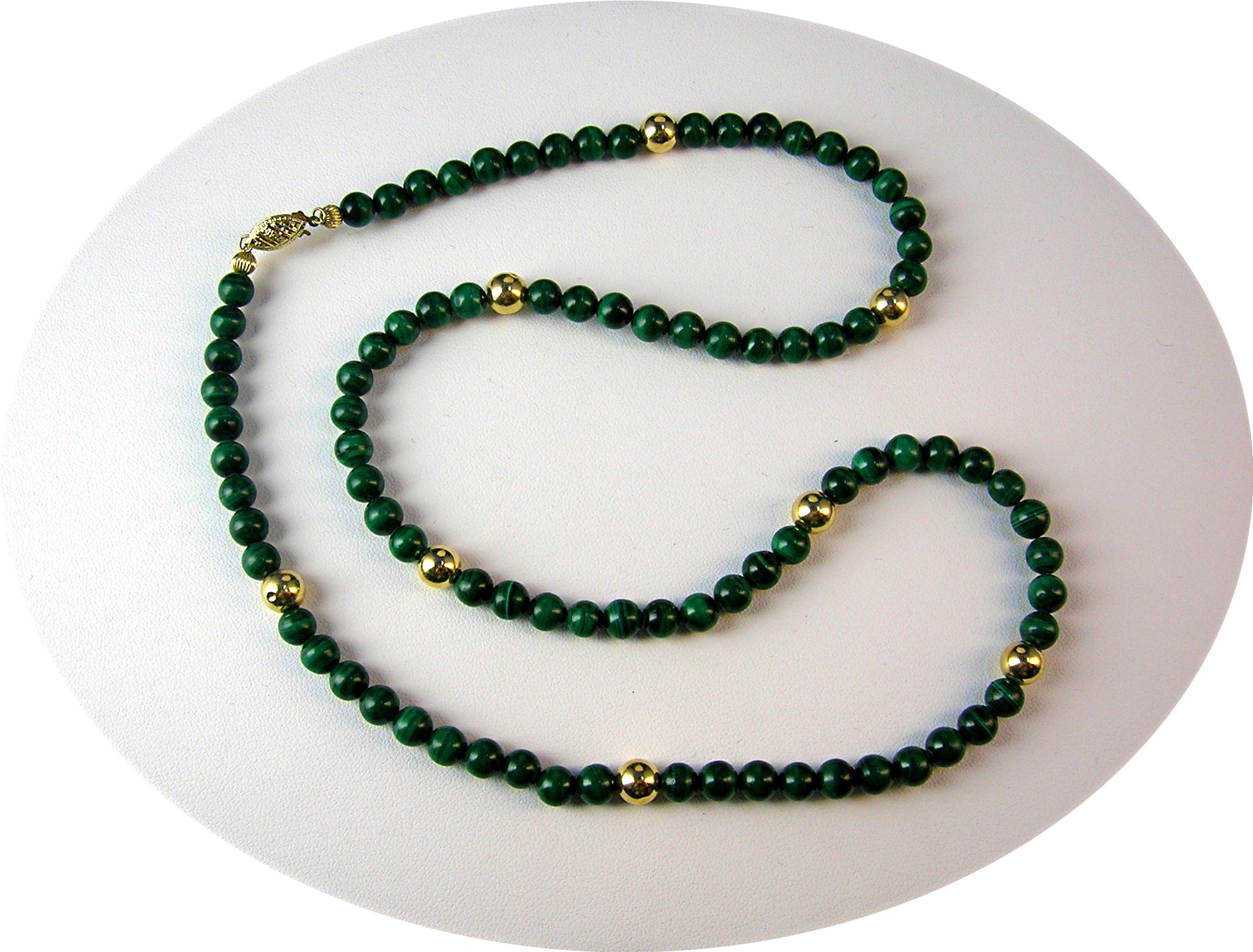 14K Gold Beads With 6mm Malachite Necklace