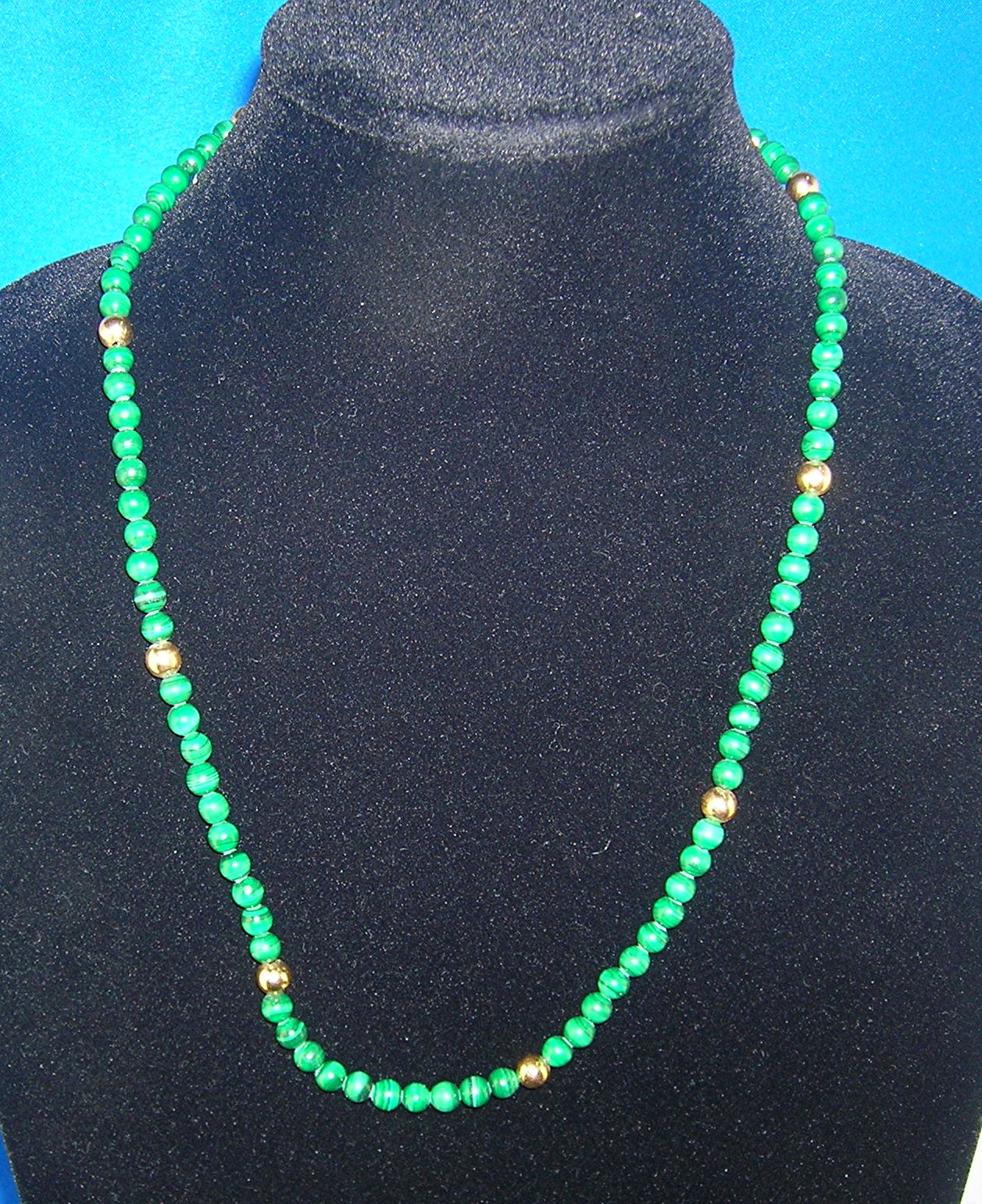 14K Gold Beads With 6mm Malachite Necklace