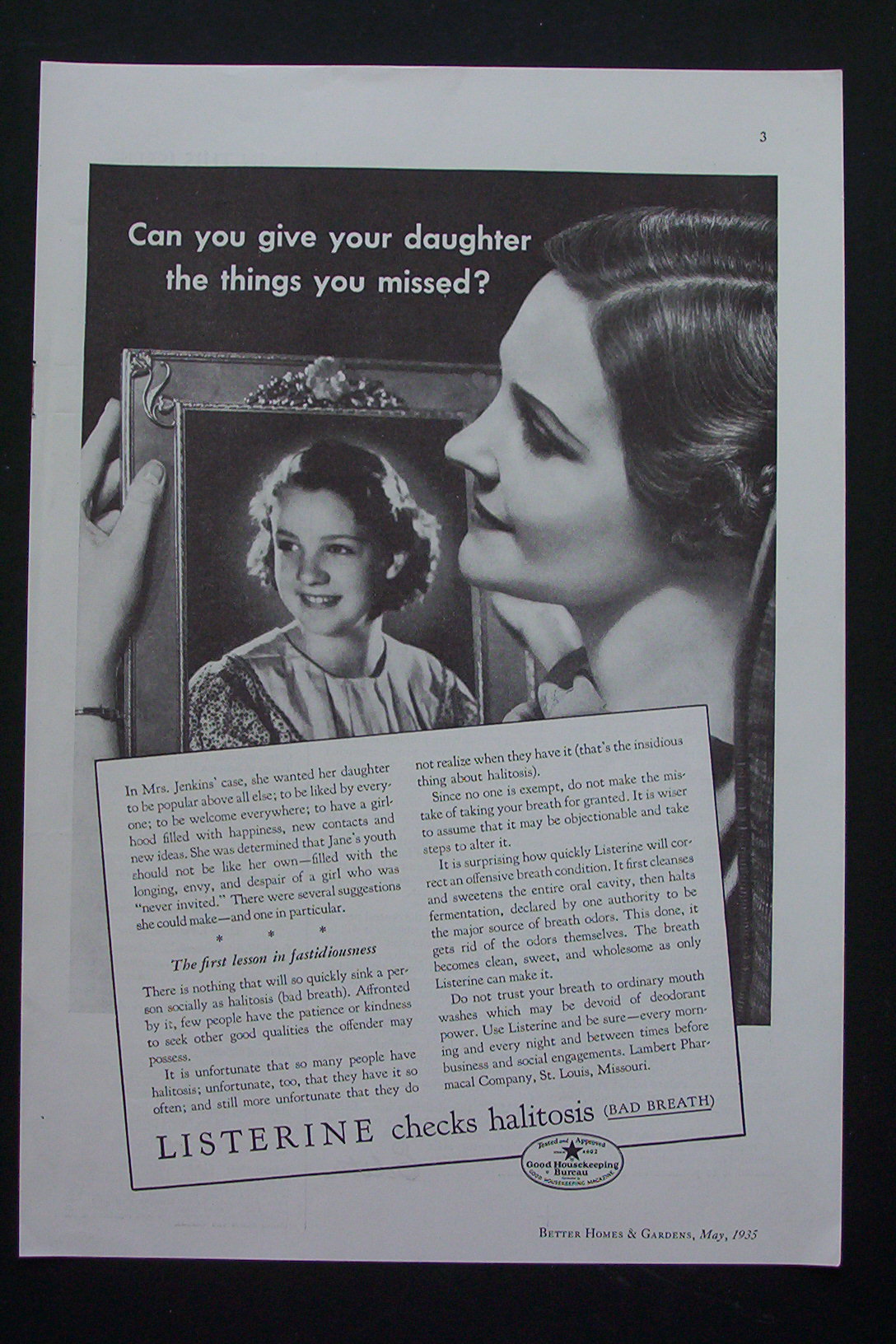 1935 Listerine with Woman Looking At Daughter's Picture