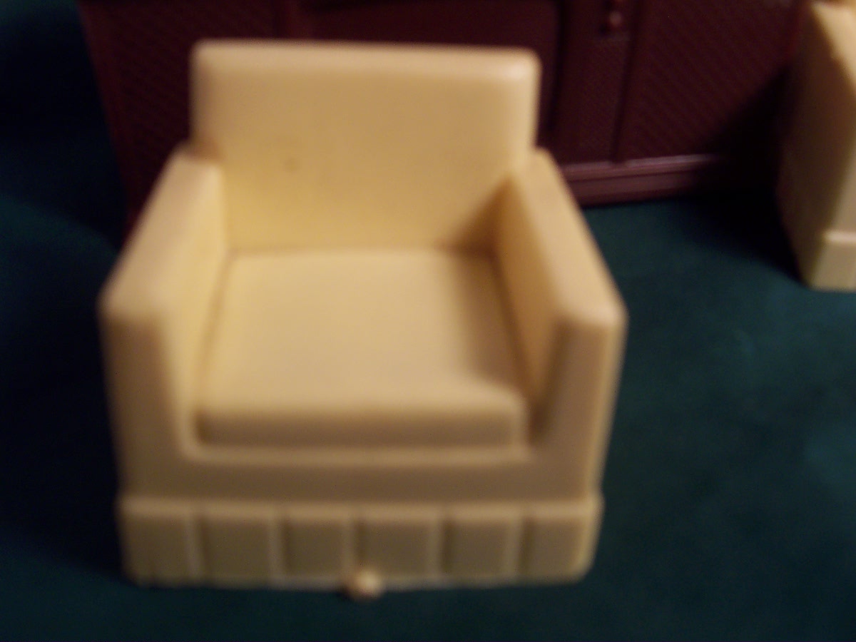 Dollhouse Console TV and Living Room Chairs