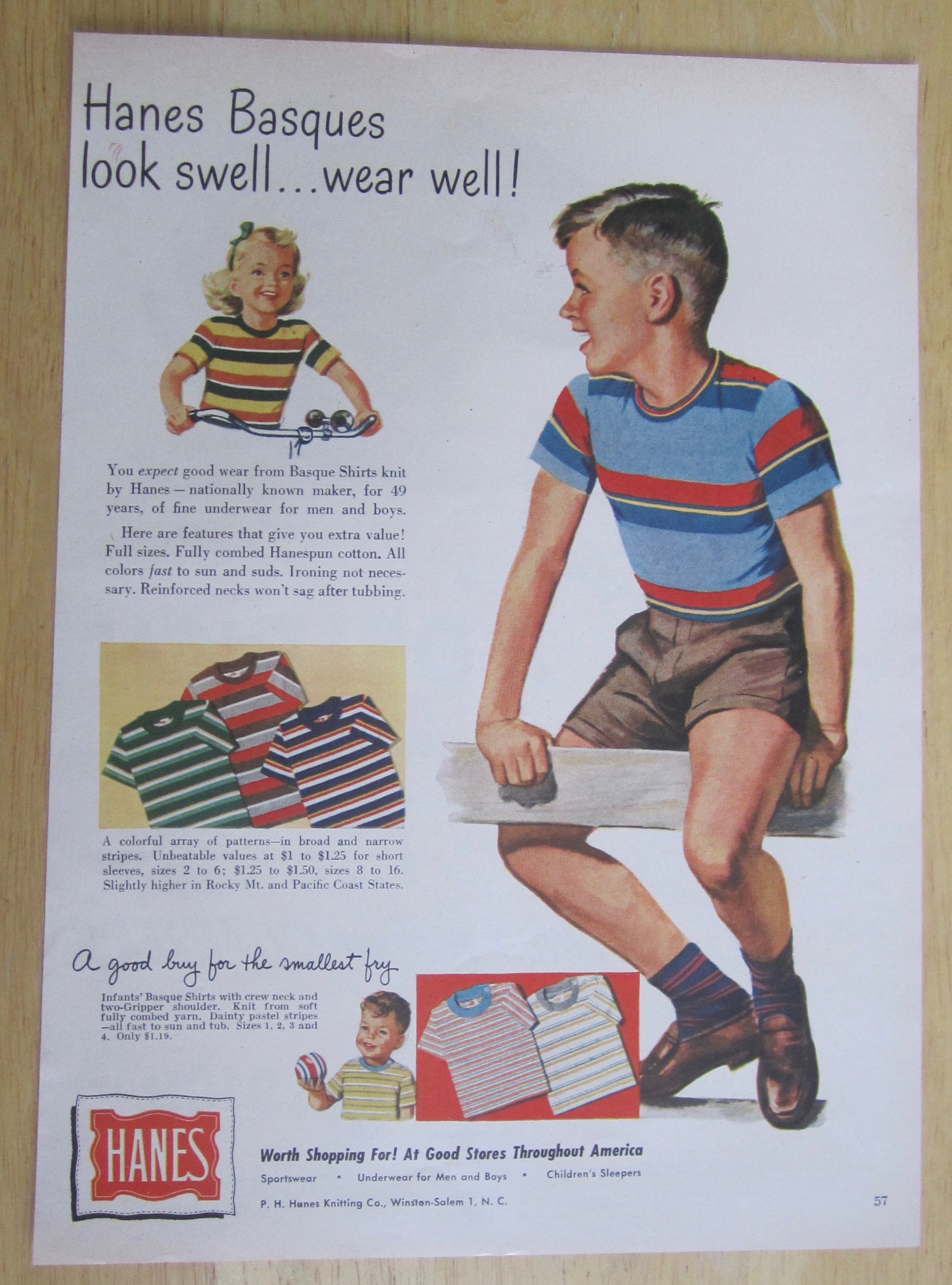 1950 Hanes Basque Shirts with Boy Sitting on a Fence
