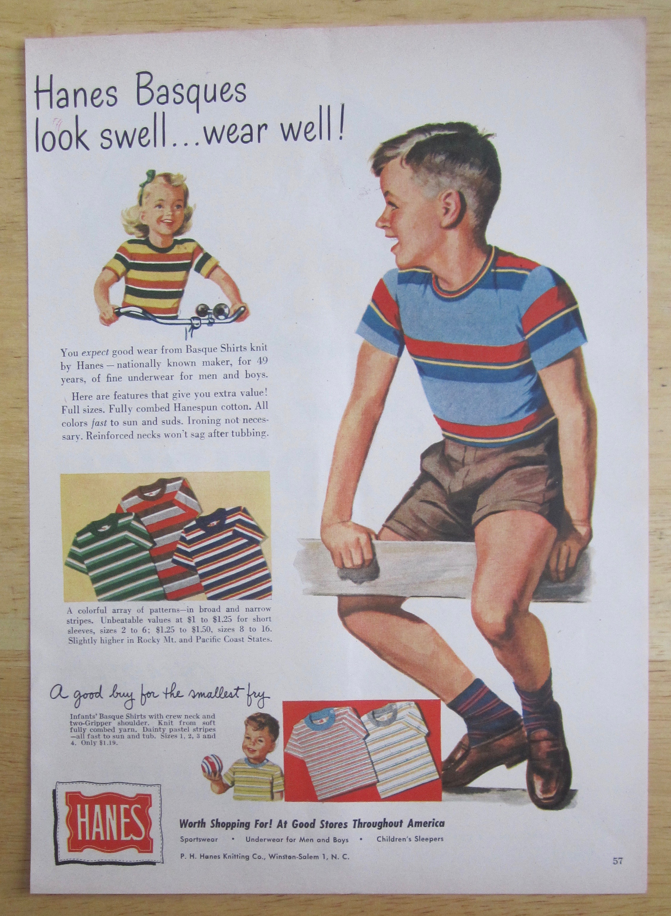 1950 Hanes Basque Shirts with Boy Sitting on a Fence