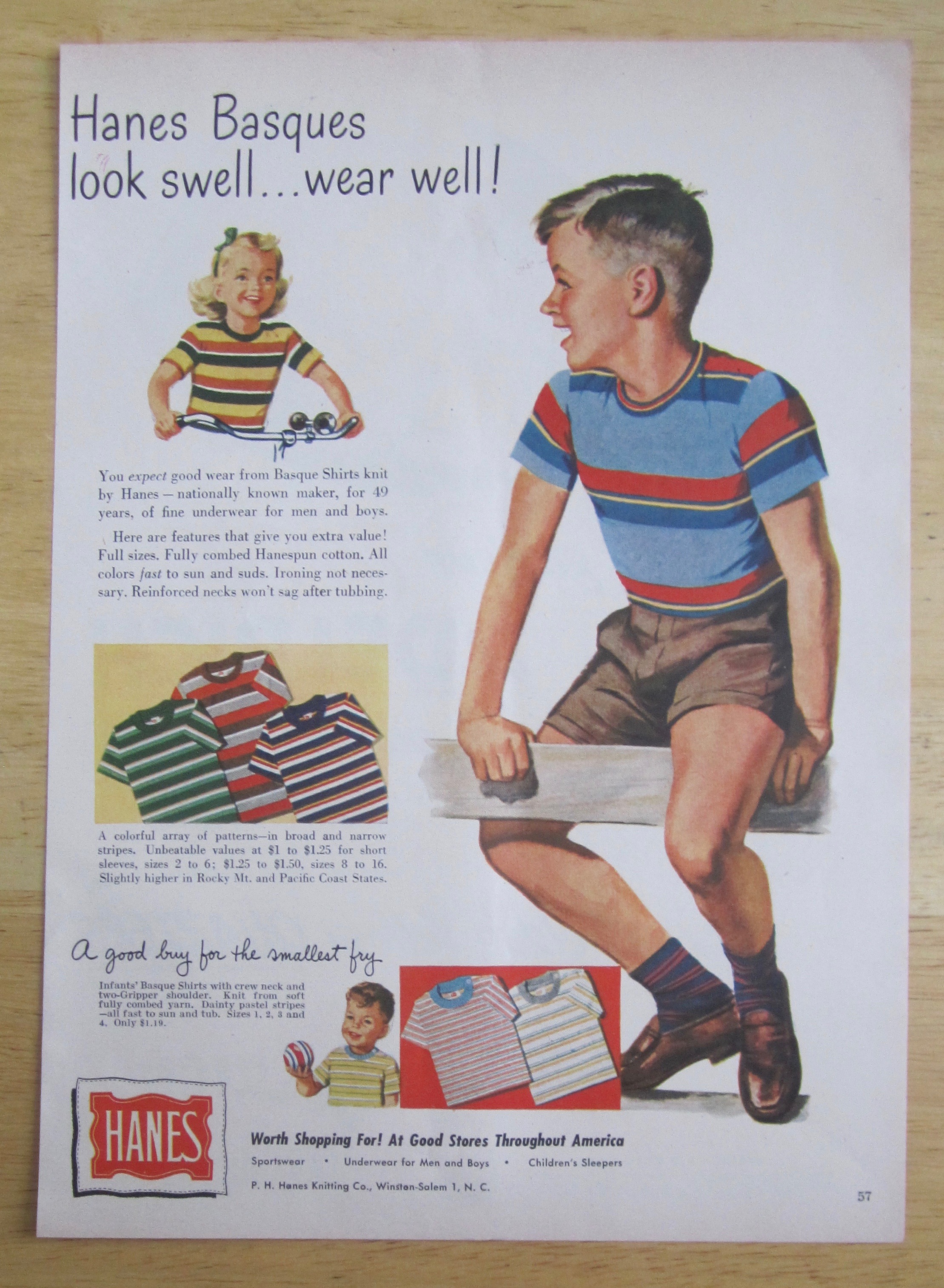 1950 Hanes Basque Shirts with Boy Sitting on a Fence