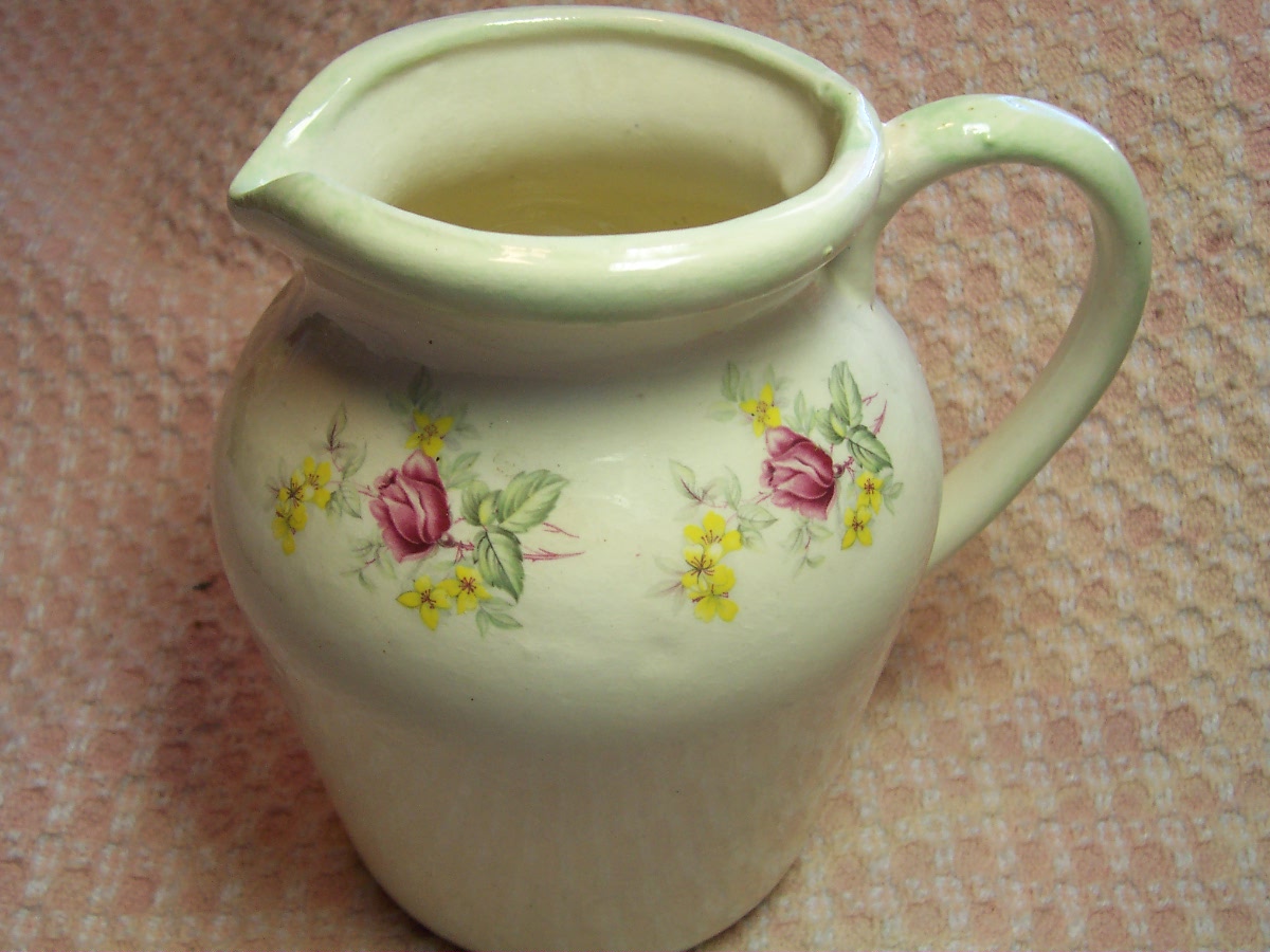 Milk or Water Pitcher Floral Motif Sage Green