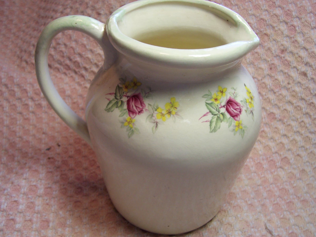 Milk or Water Pitcher Floral Motif Sage Green