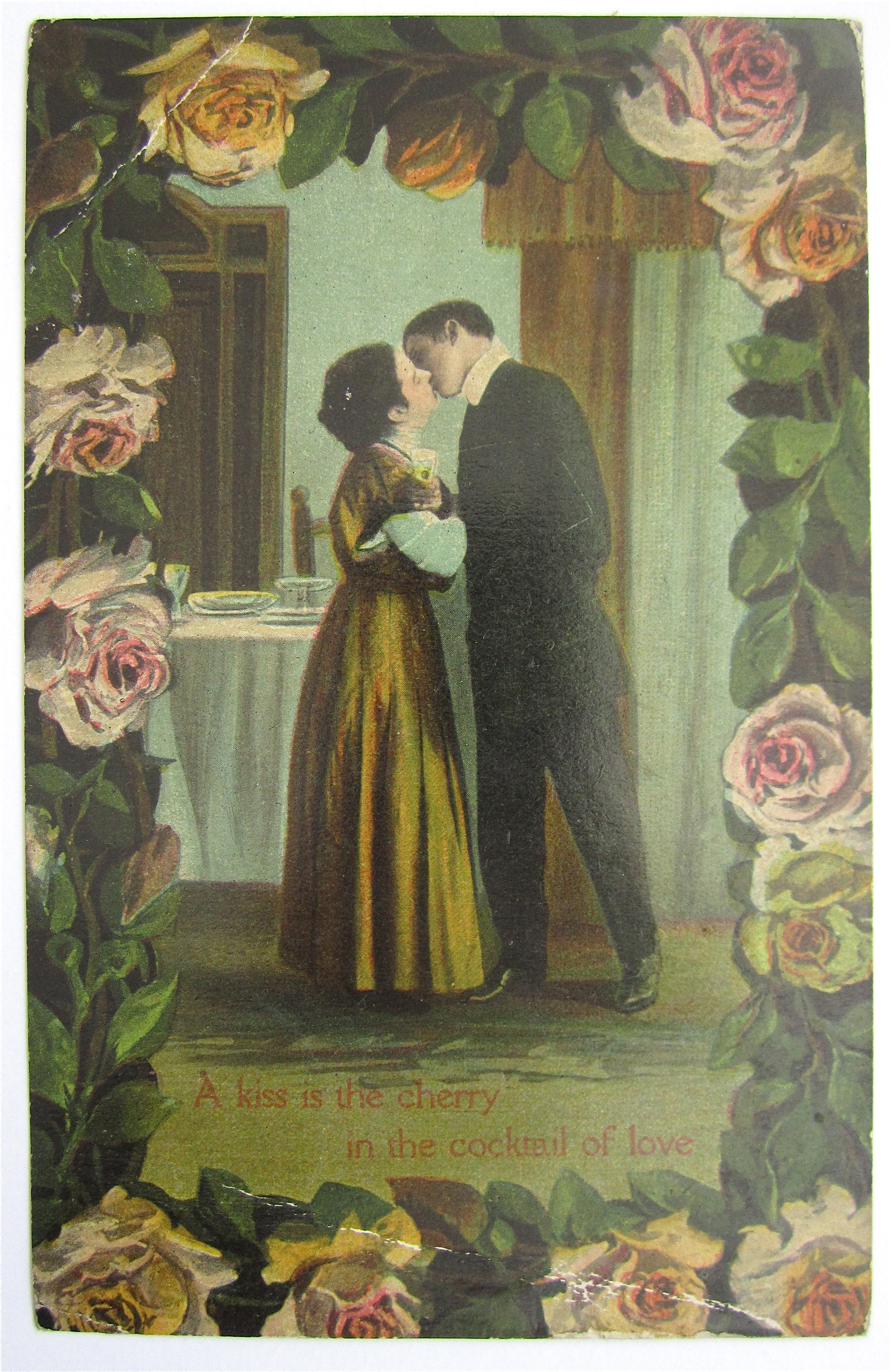 Man And Woman Kissing Standing Up Postcard