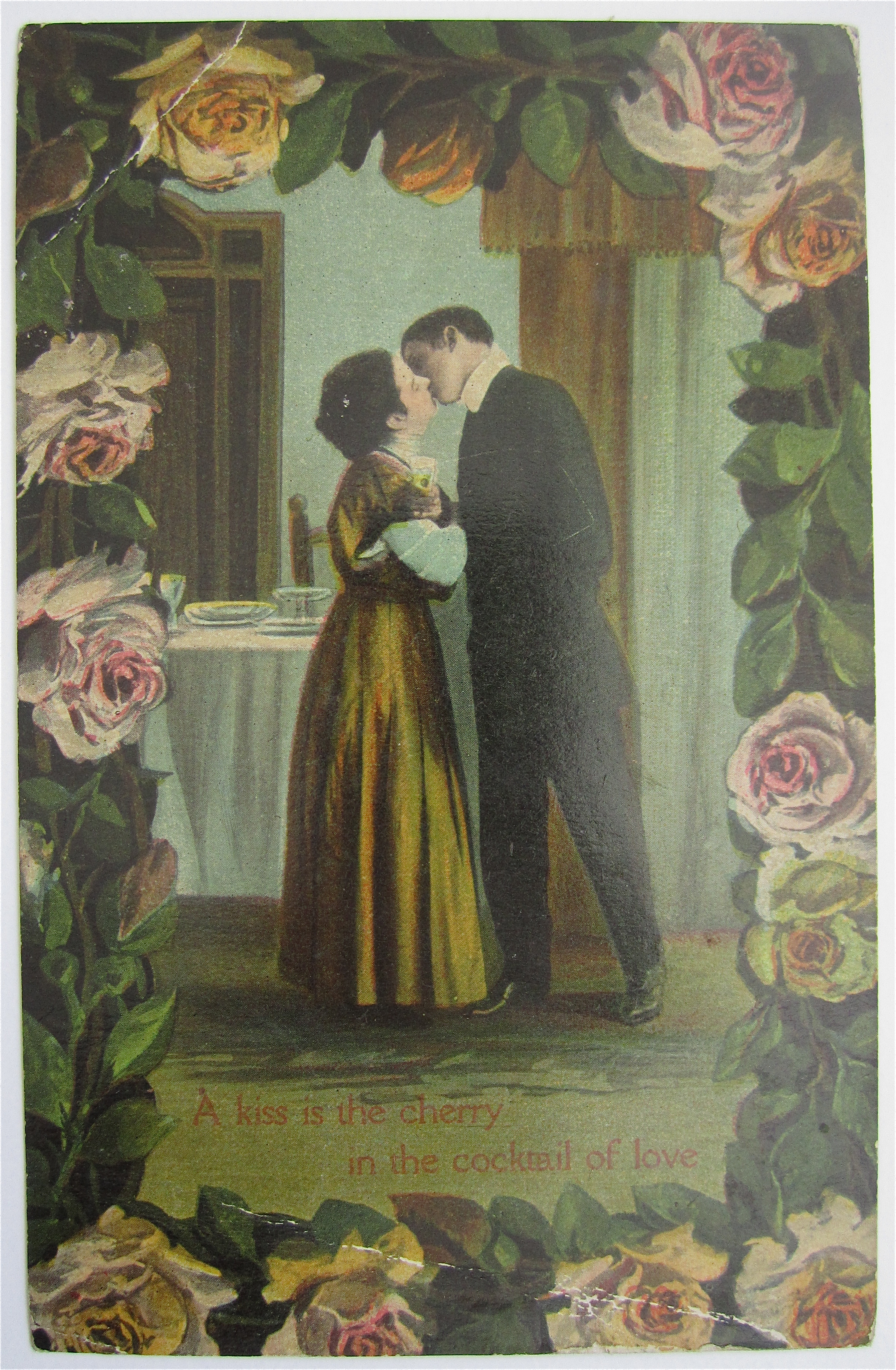 Man And Woman Kissing Standing Up Postcard