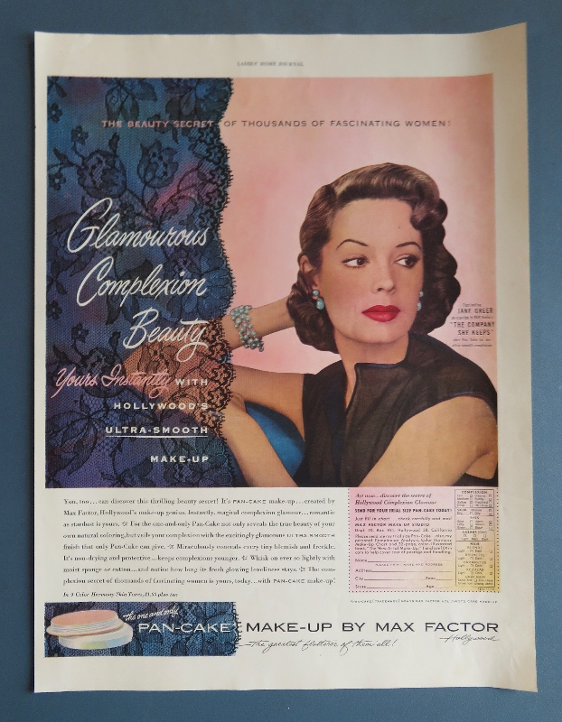 1951 Pan Cake Make Up By Max Factor with Television Star Jane Greer