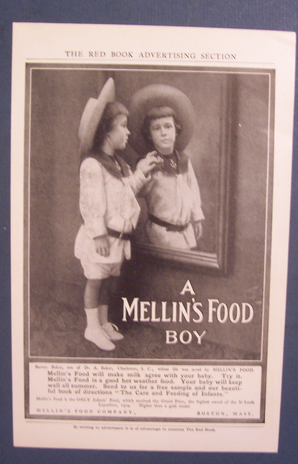 1905 Mellin's Baby Food w/ Little Boy Looking in Mirror