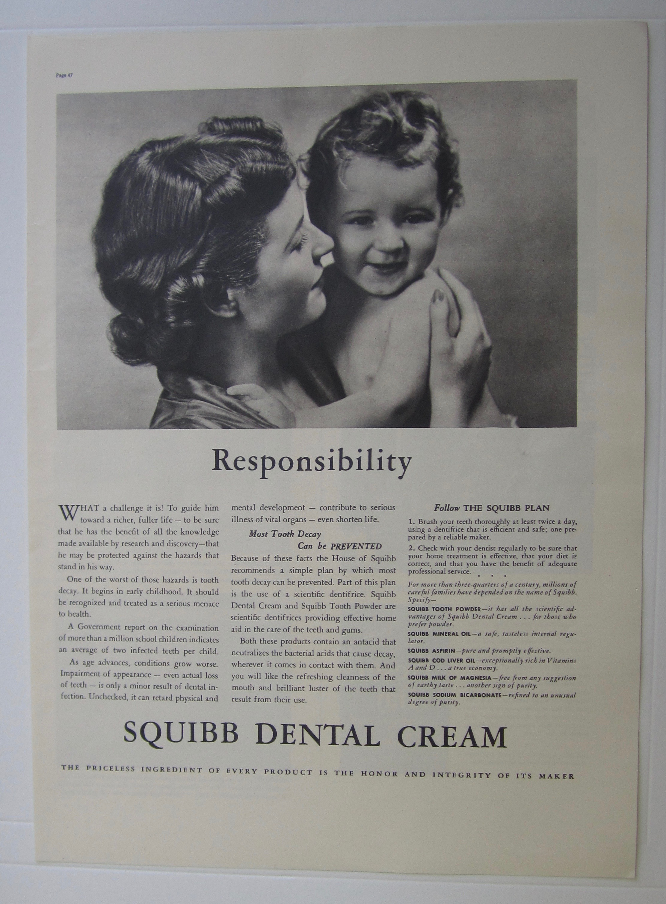 1937 Squibb Dental Cream with Woman Holding Baby