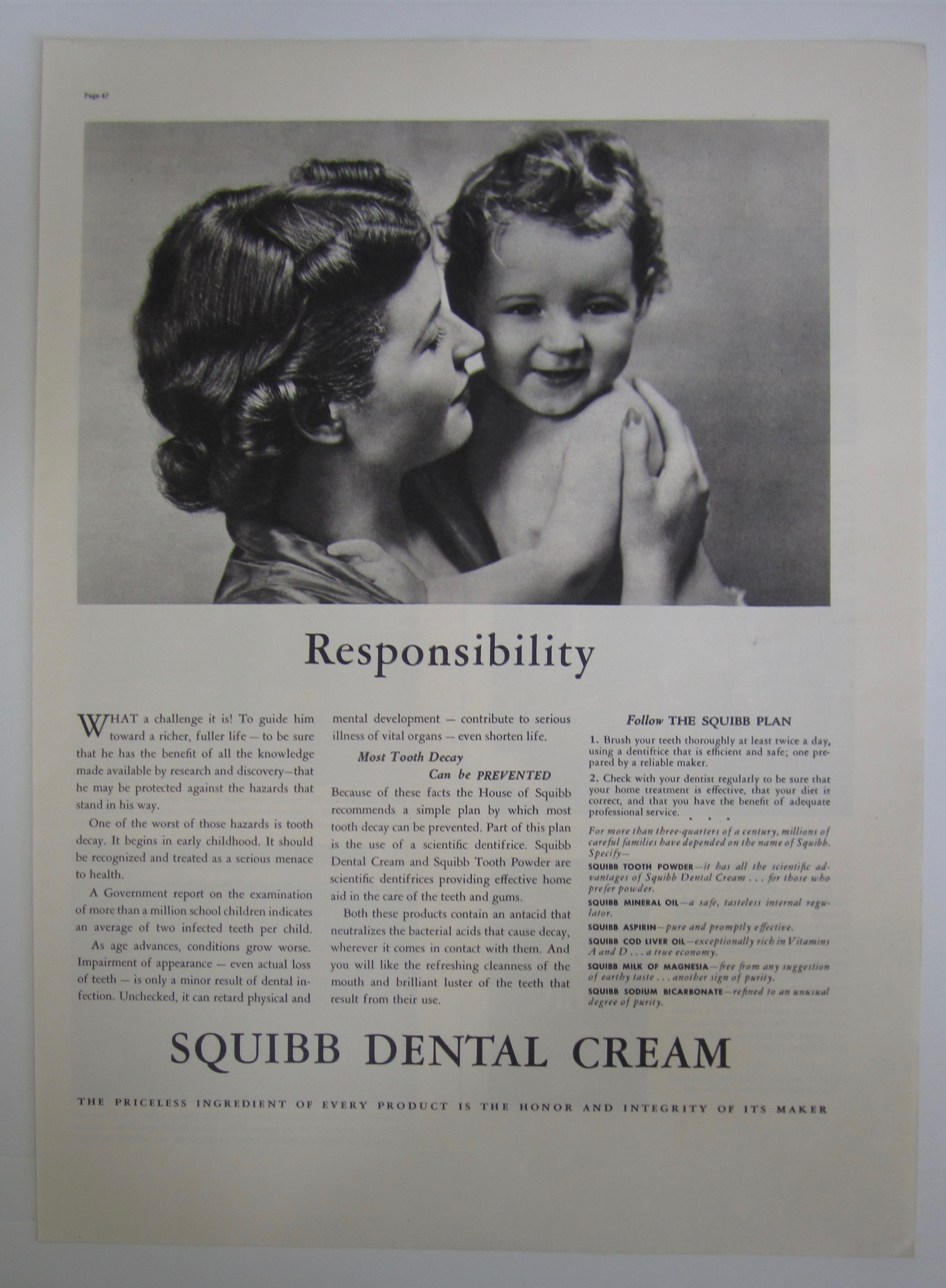 1937 Squibb Dental Cream with Woman Holding Baby