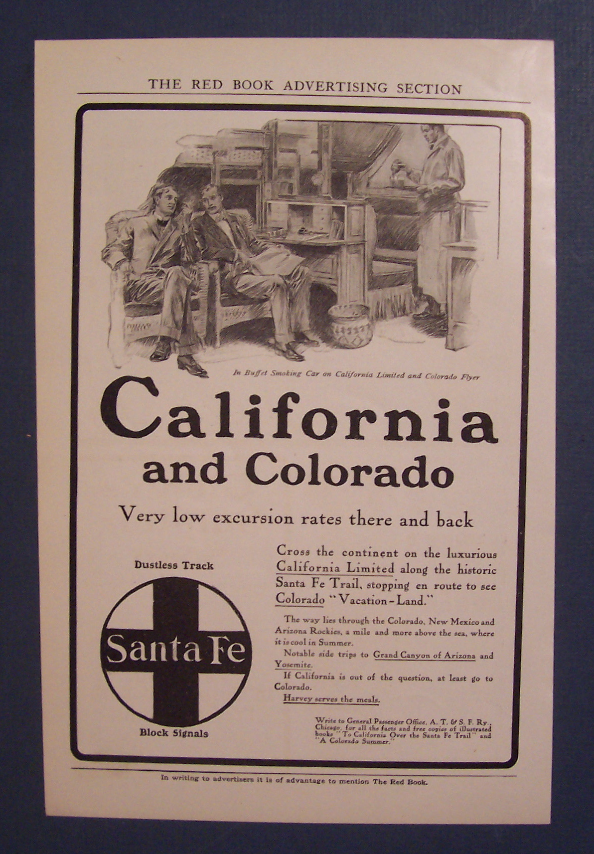 1905 Santa Fe California & Colorado with Buffet Smoking Car On Flyer