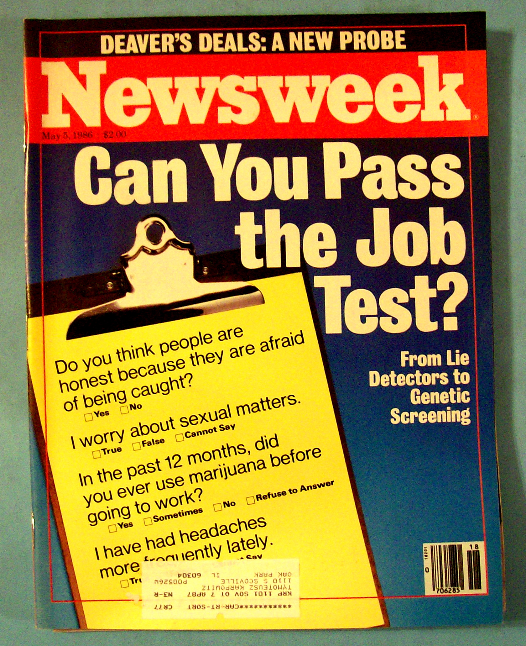 Newsweek Magazine - May 5, 1986 - Job Test