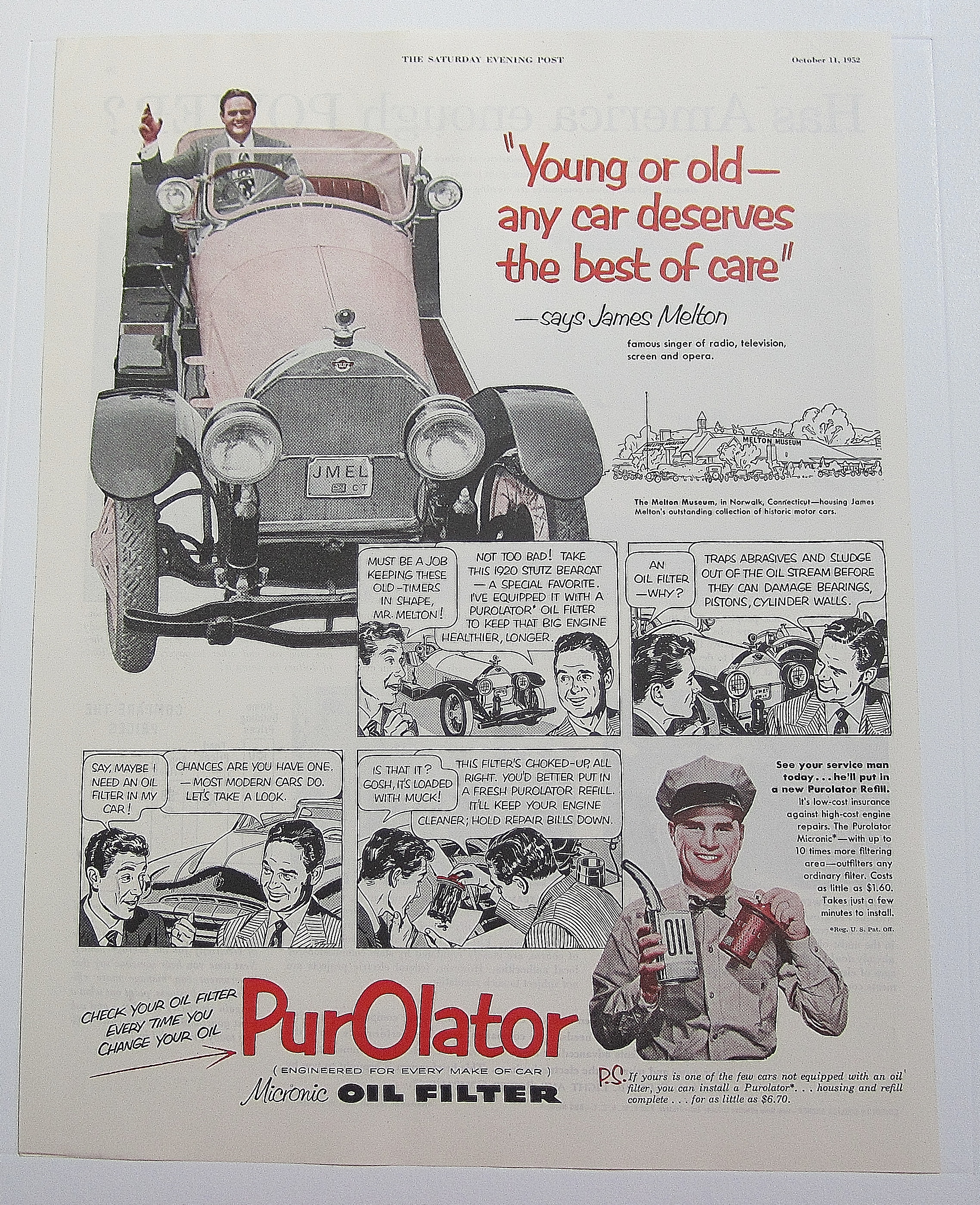 1952 PurOlator Oil Filter w/ Radio & TV's James Melton