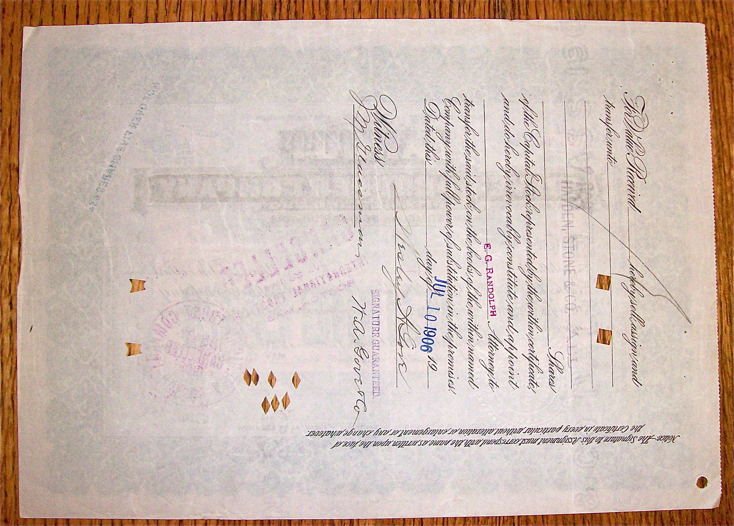 1908 Parrots Silver & Copper Company Stock Certificate