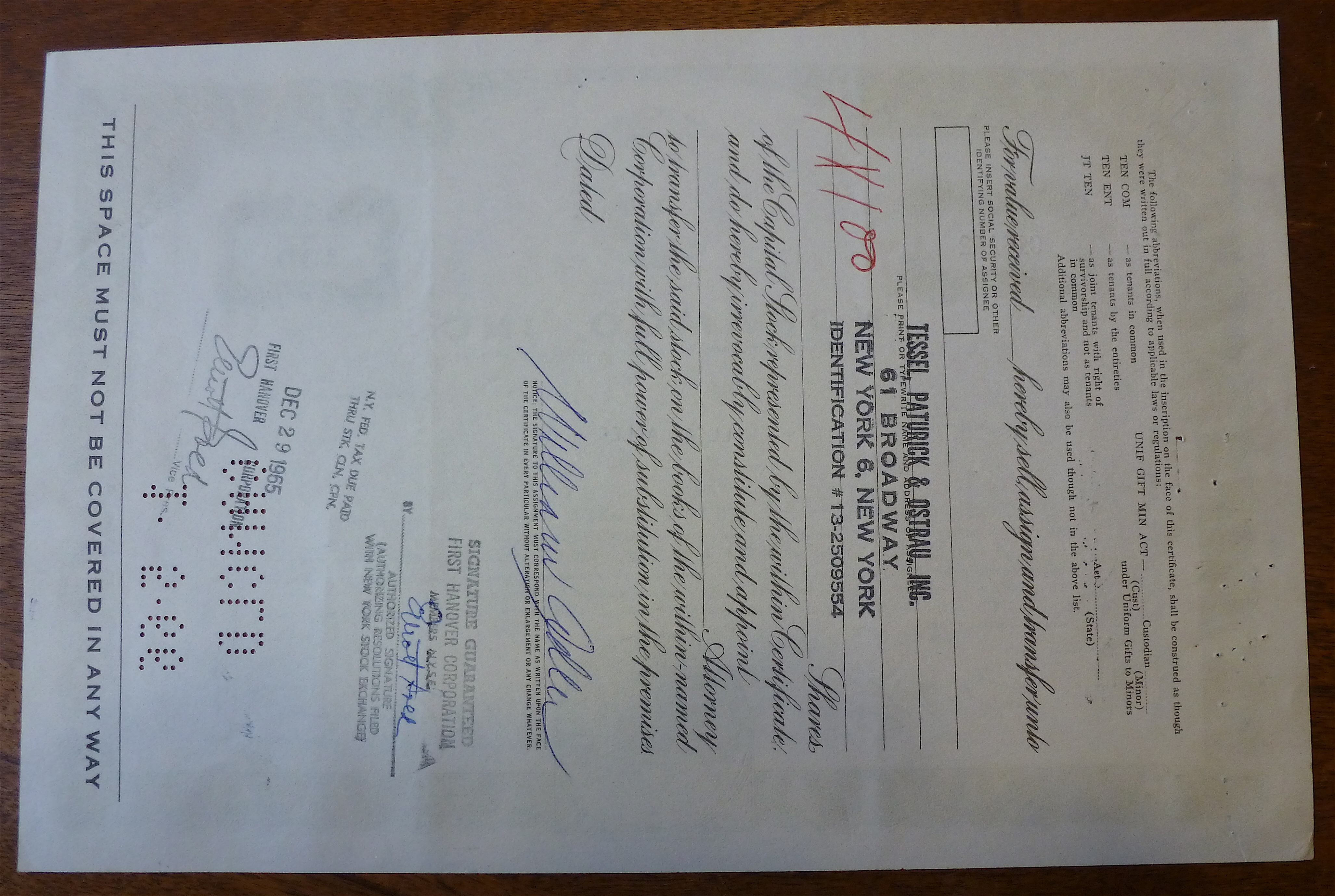 1965 Noramco Inc. Stock Certificate