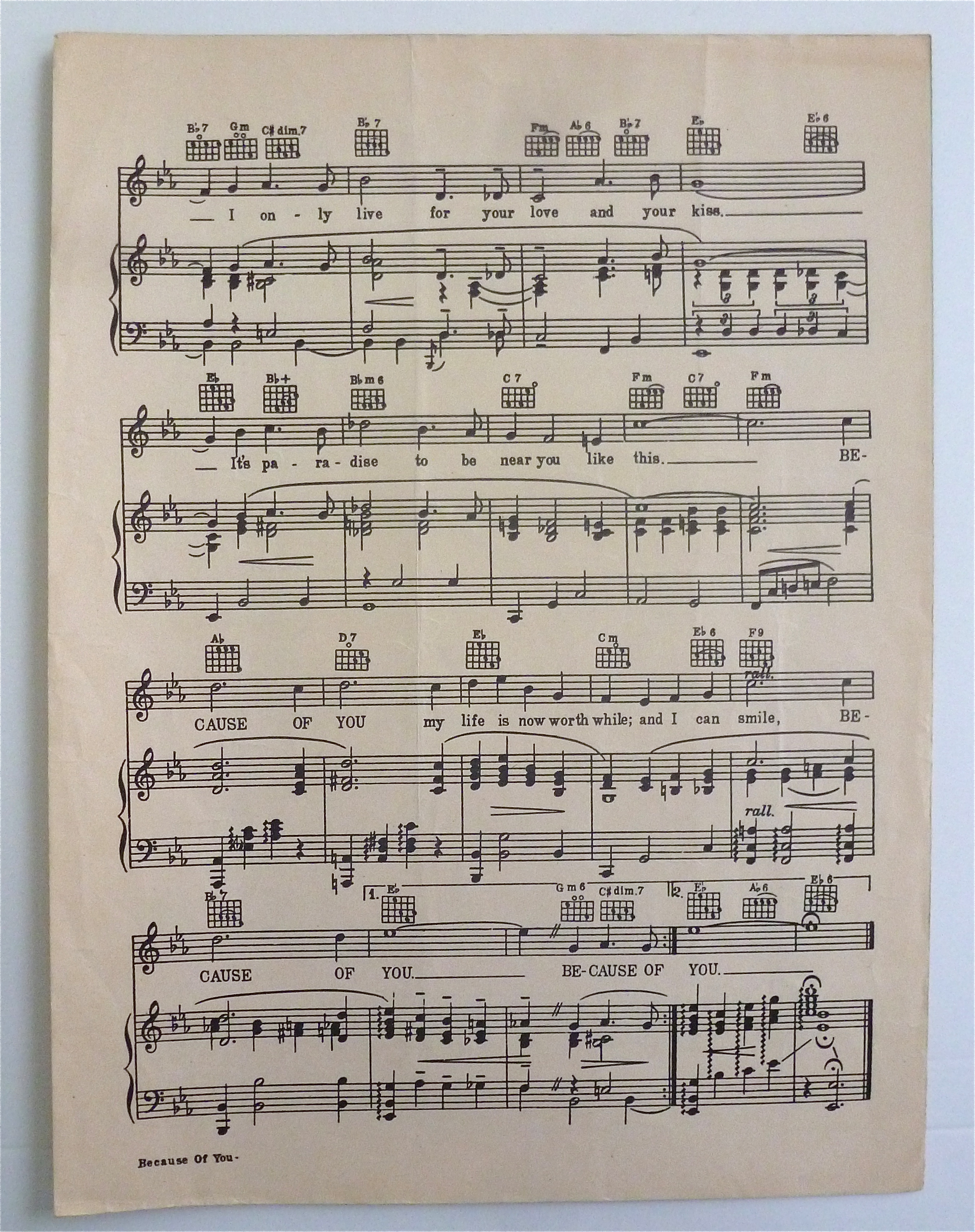 Sheet Music For 1940 Because Of You
