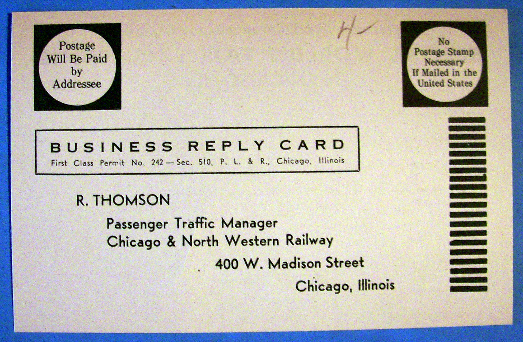 1933 Century of Progress, Business Reply Card