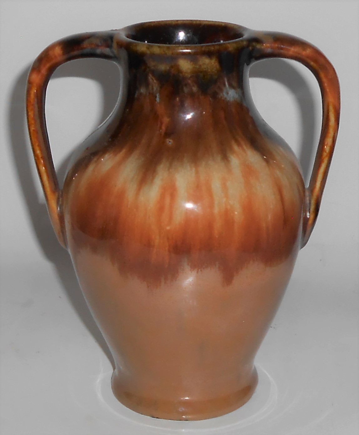 American Art Pottery Twin Handle Mottled Brown Vase