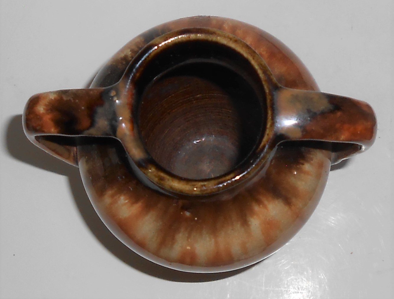 American Art Pottery Twin Handle Mottled Brown Vase