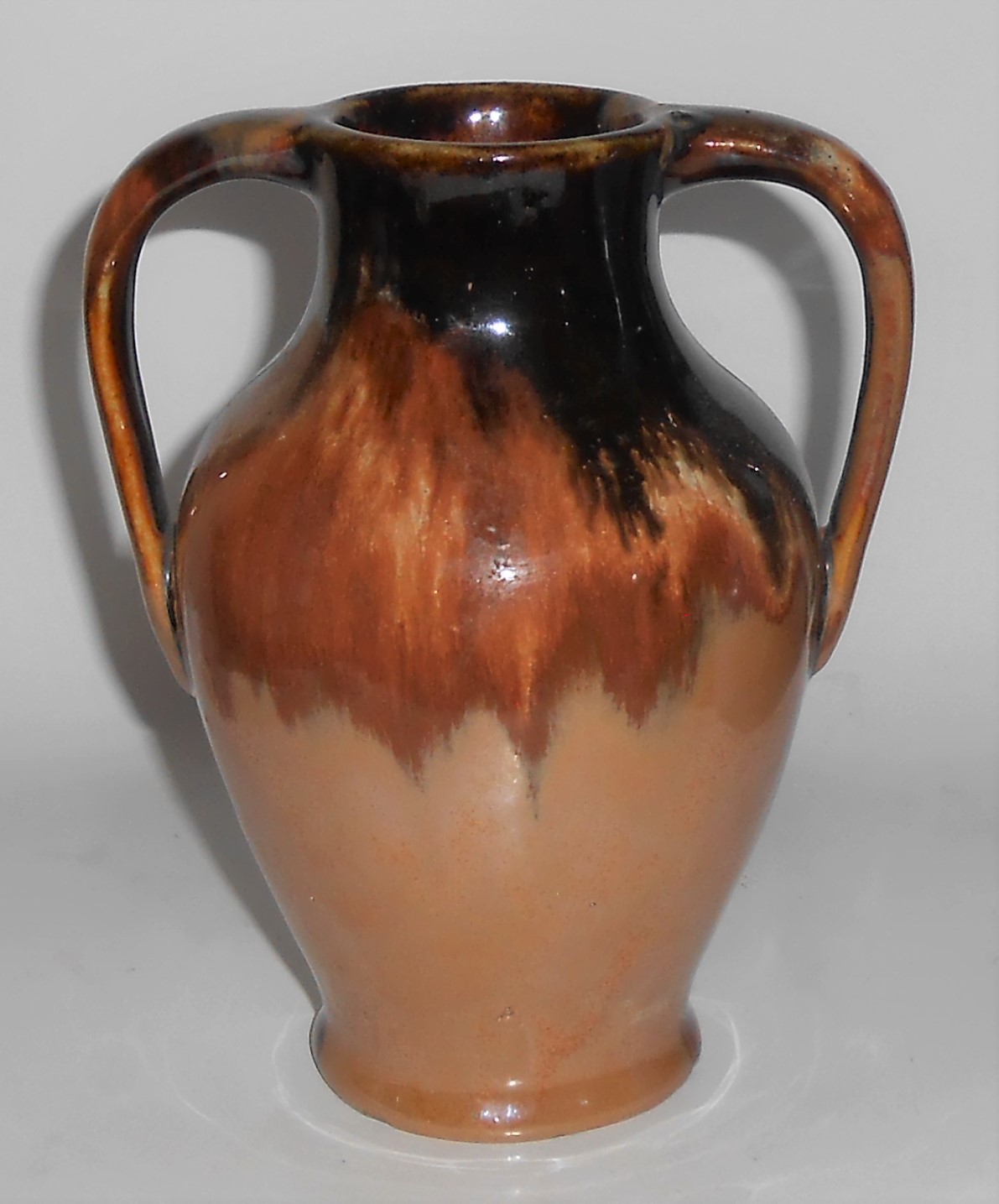 American Art Pottery Twin Handle Mottled Brown Vase