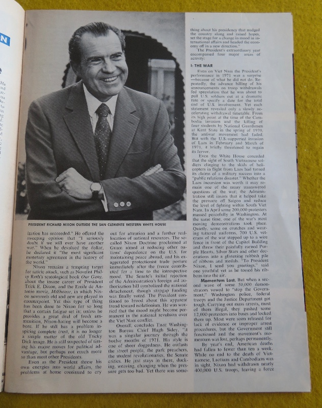 Time Magazine January 3, 1972 Man Of The Year: Richard Nixon