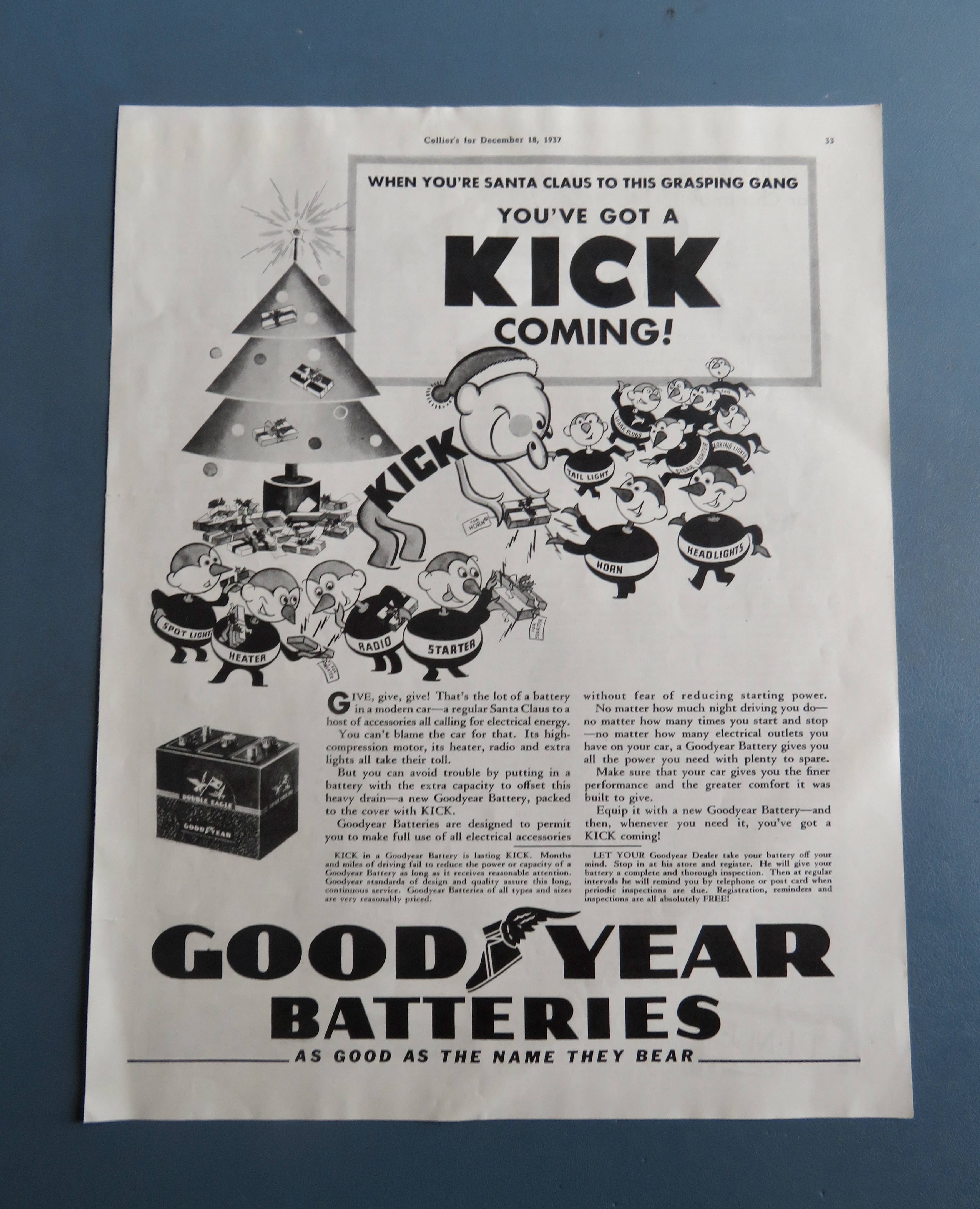 1937 Good Year Battery with Christmas Tree & Ornaments