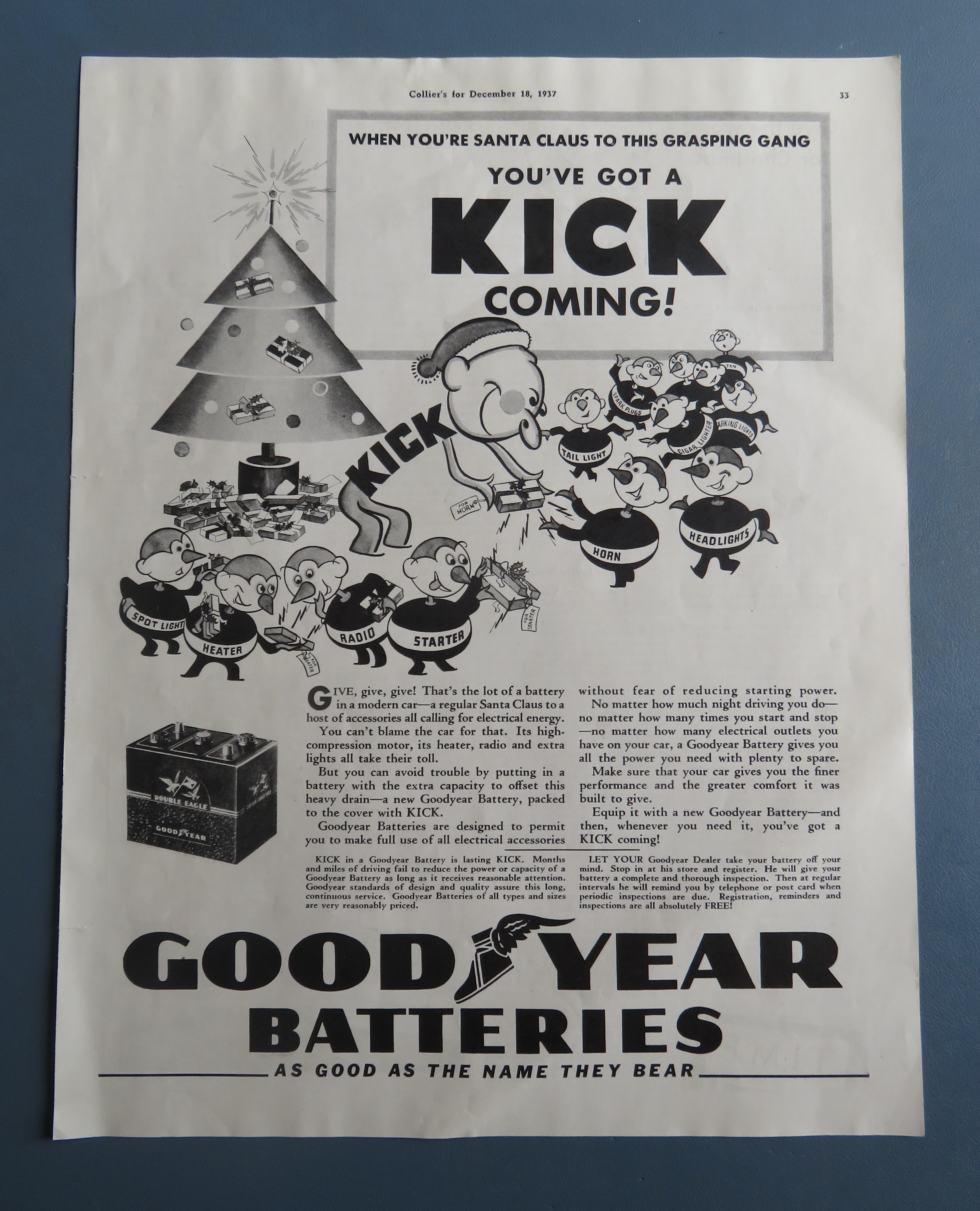 1937 Good Year Battery with Christmas Tree & Ornaments