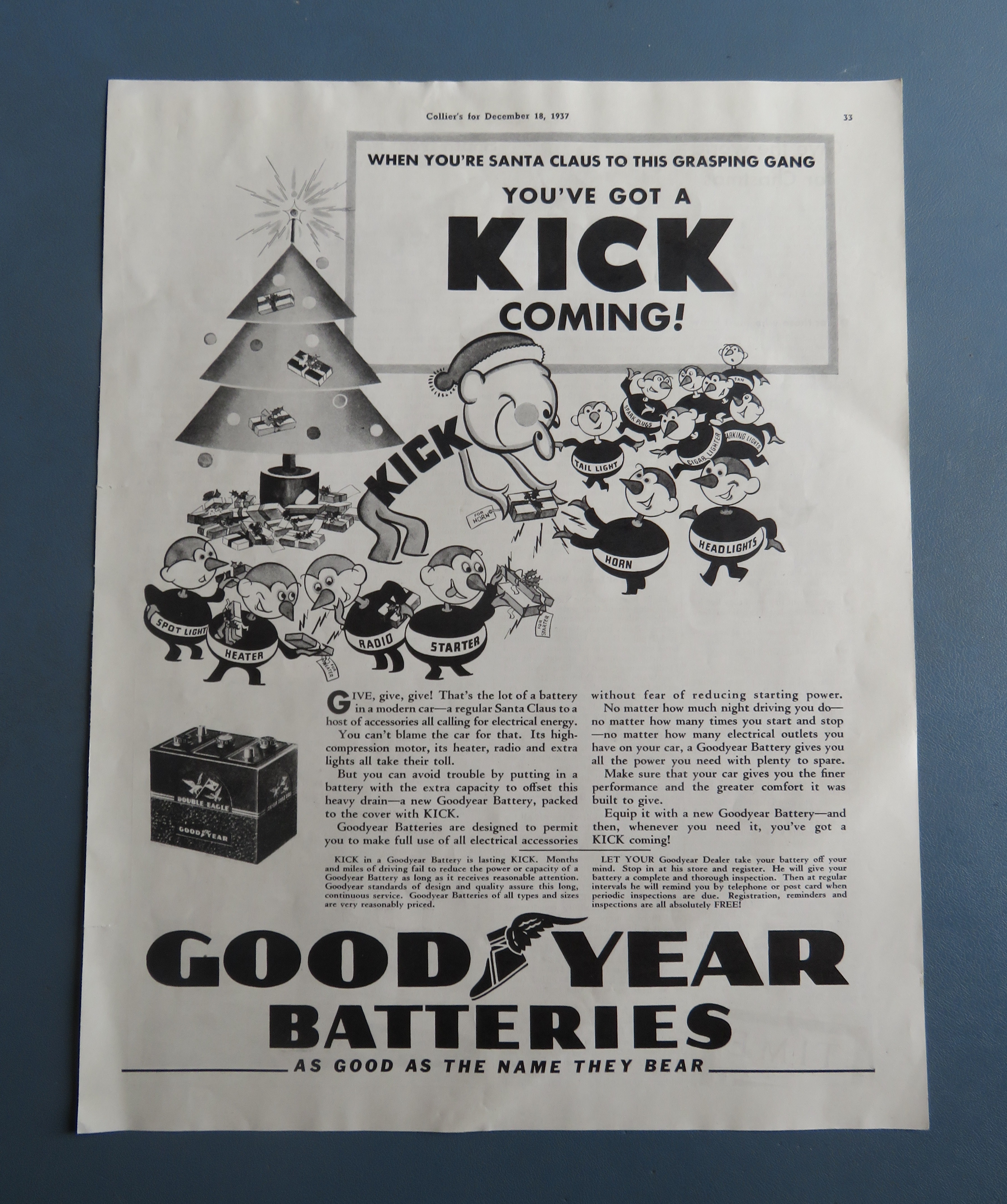 1937 Good Year Battery with Christmas Tree & Ornaments