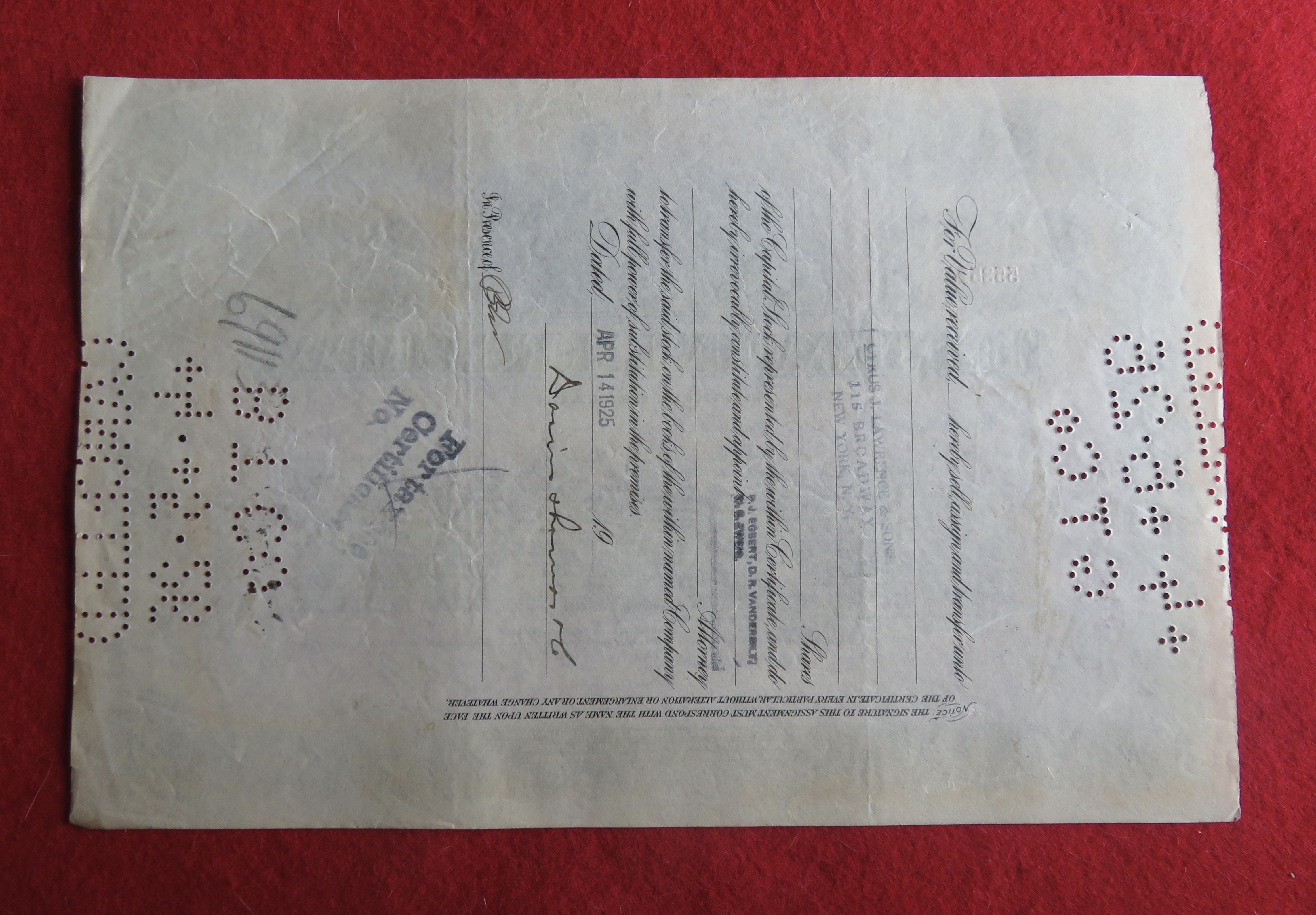 1925 The International Nickel Company Stock Certificate