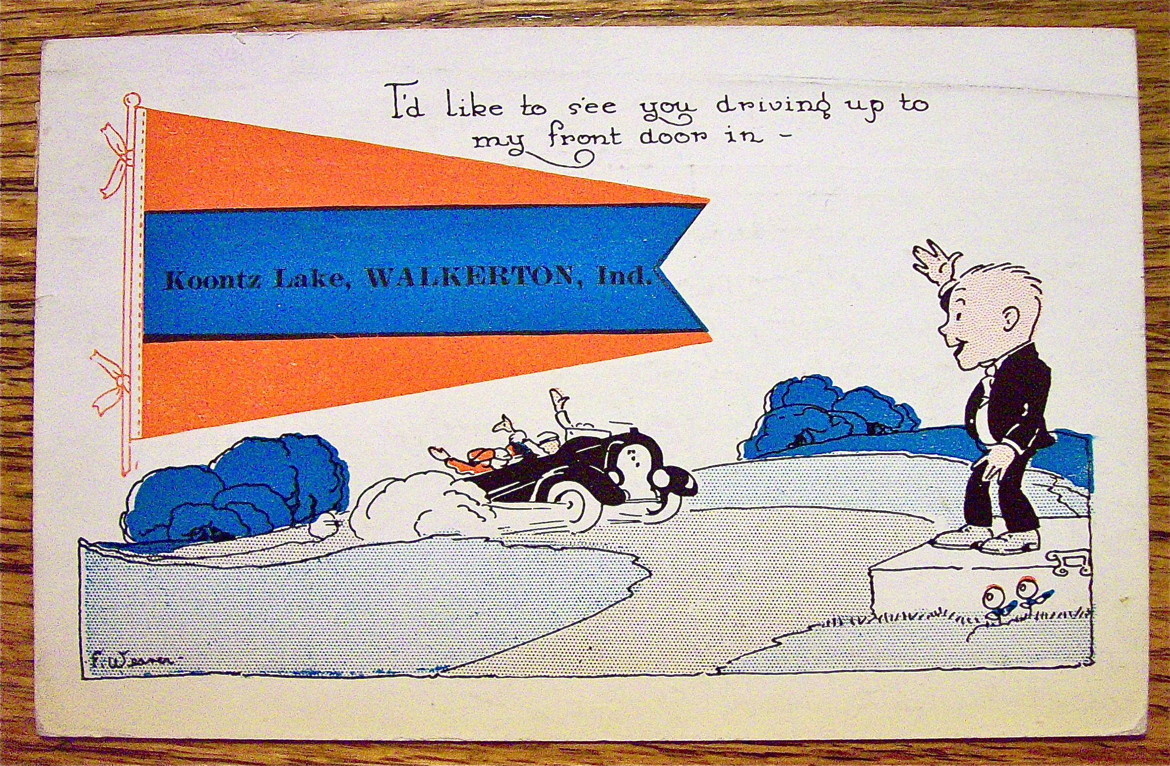 Man Waving Hello To People Coming To His Place Postcard