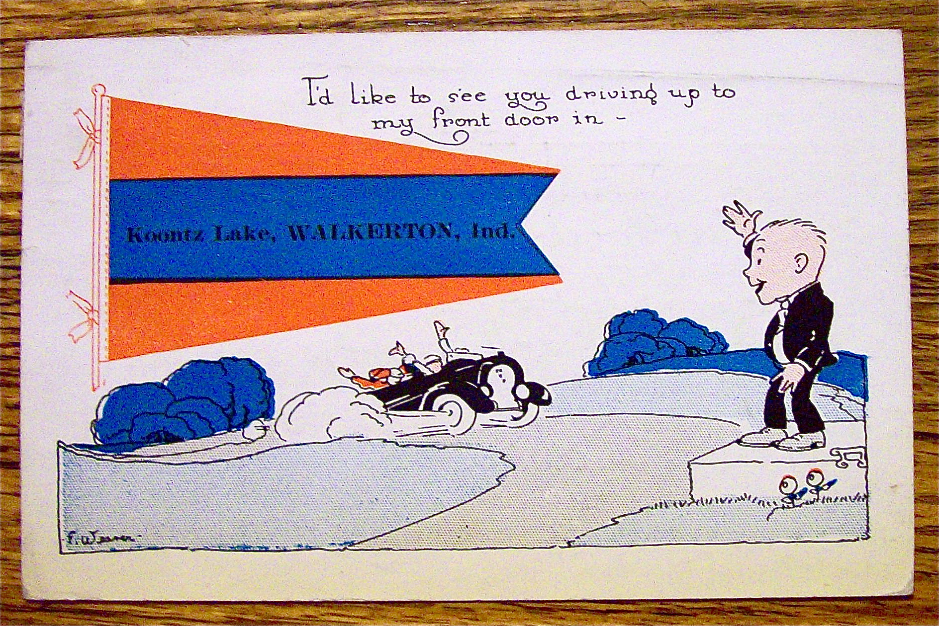 Man Waving Hello To People Coming To His Place Postcard