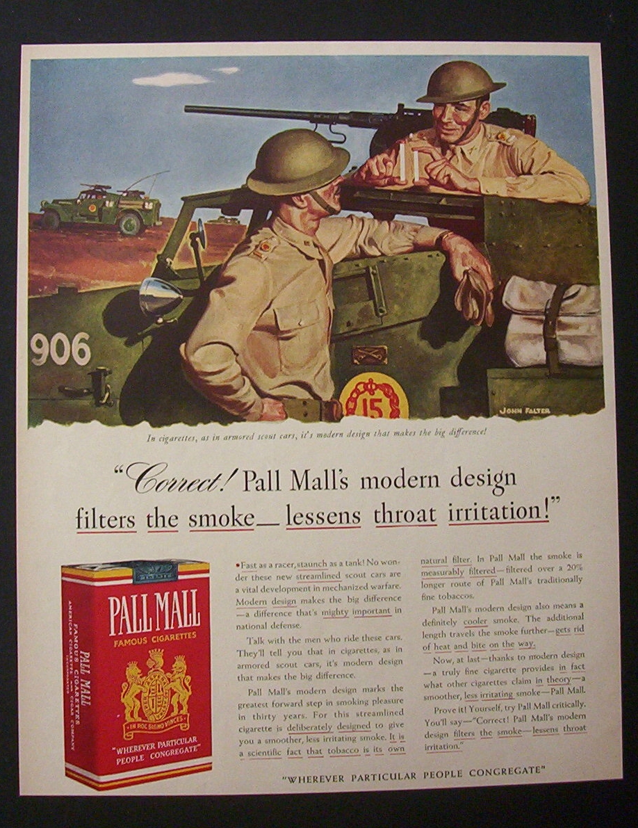 1941 Pall Mall Cigarette w/2 Service Men By John Falter