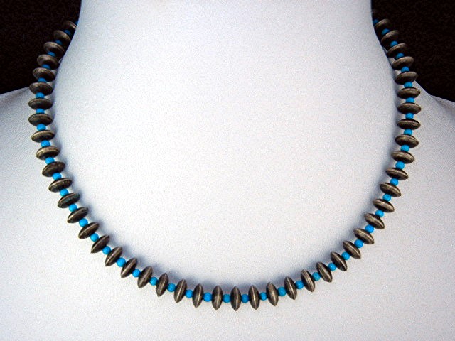 Navajo Sterling Silver Sleeping Beauty Beads Necklace
