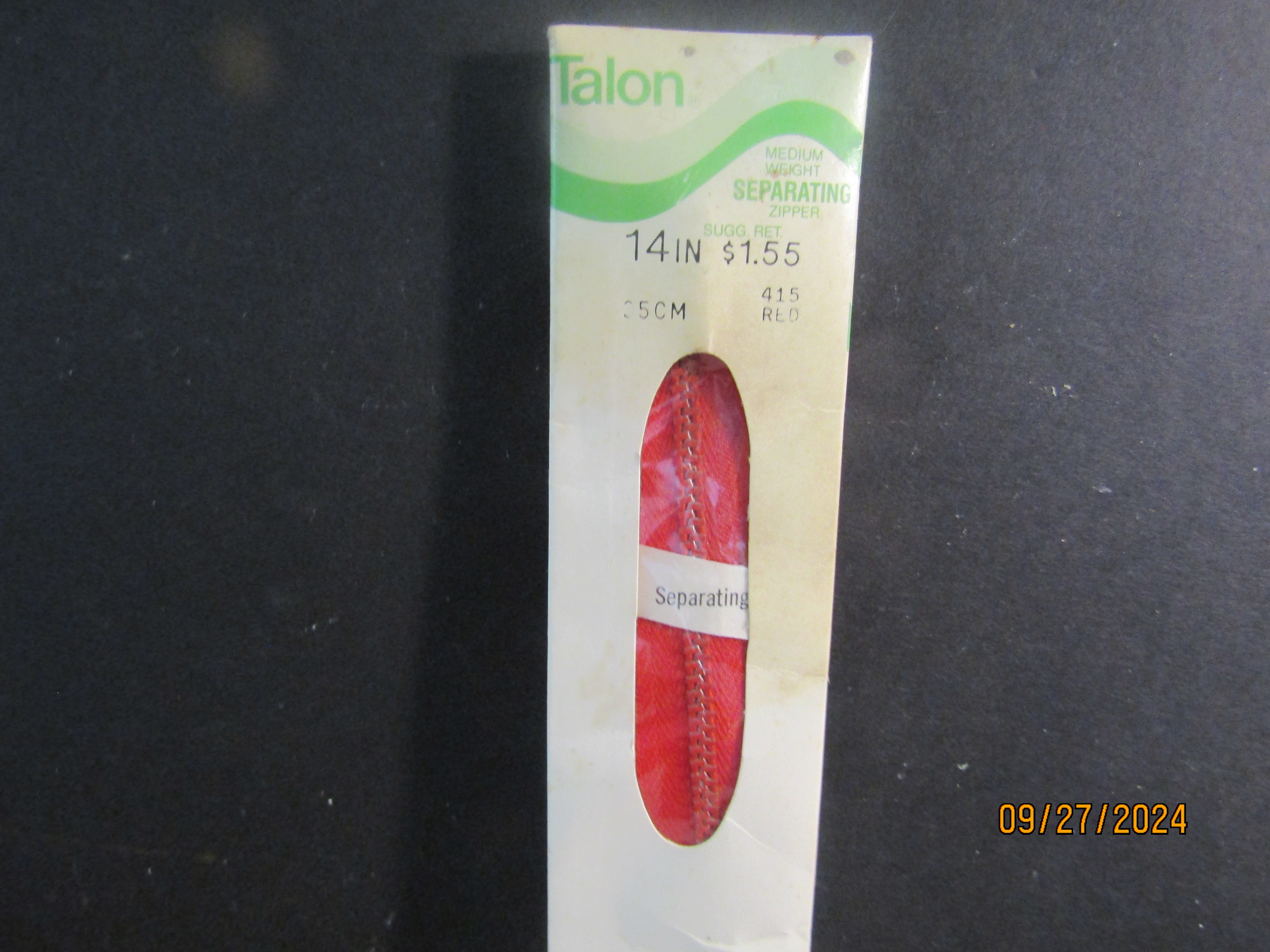 Talon Red Medium Weight 14" Separating Zipper