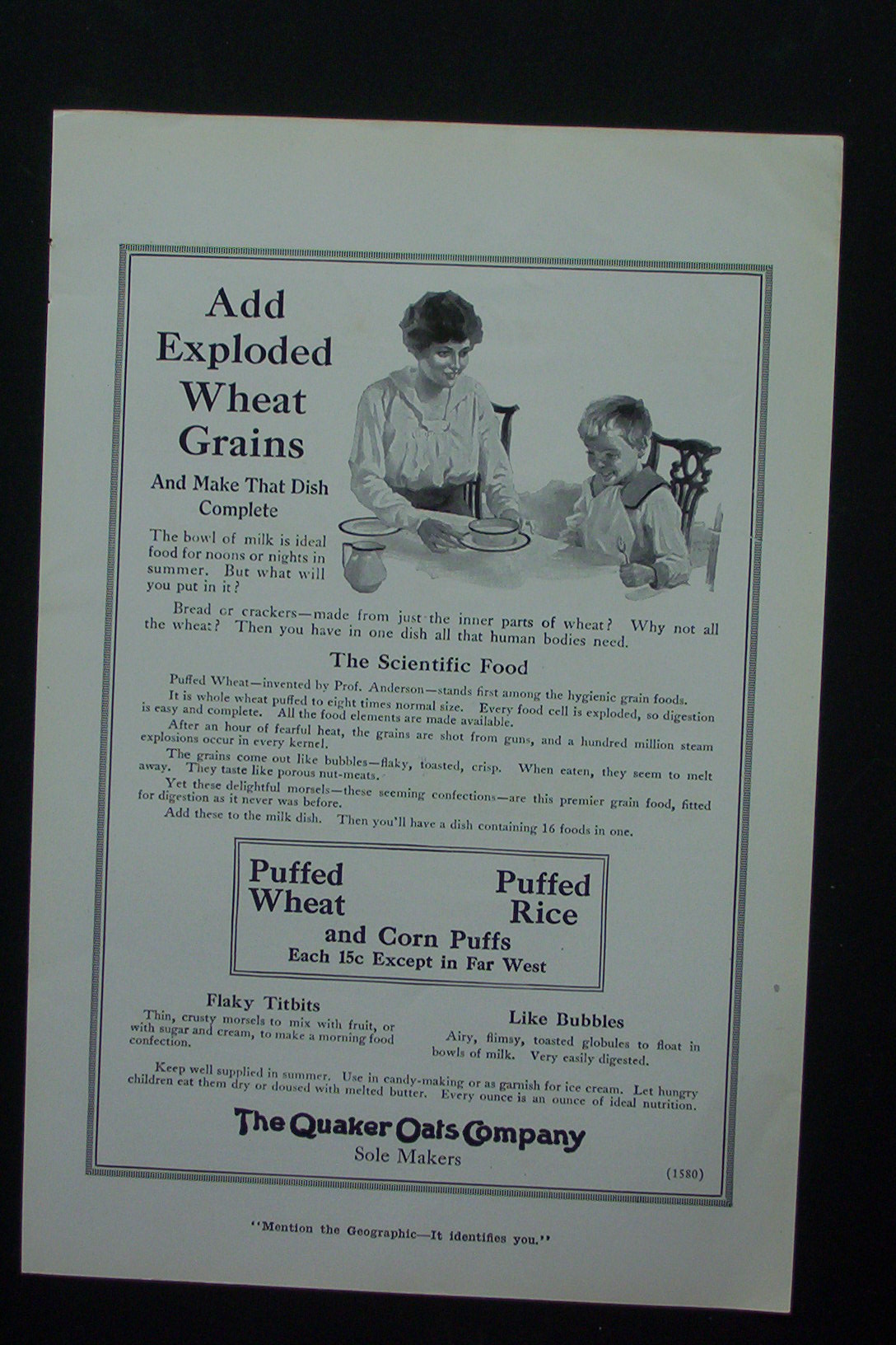 1917 Quaker Oats Company wth Mother Giving Child a Bowl