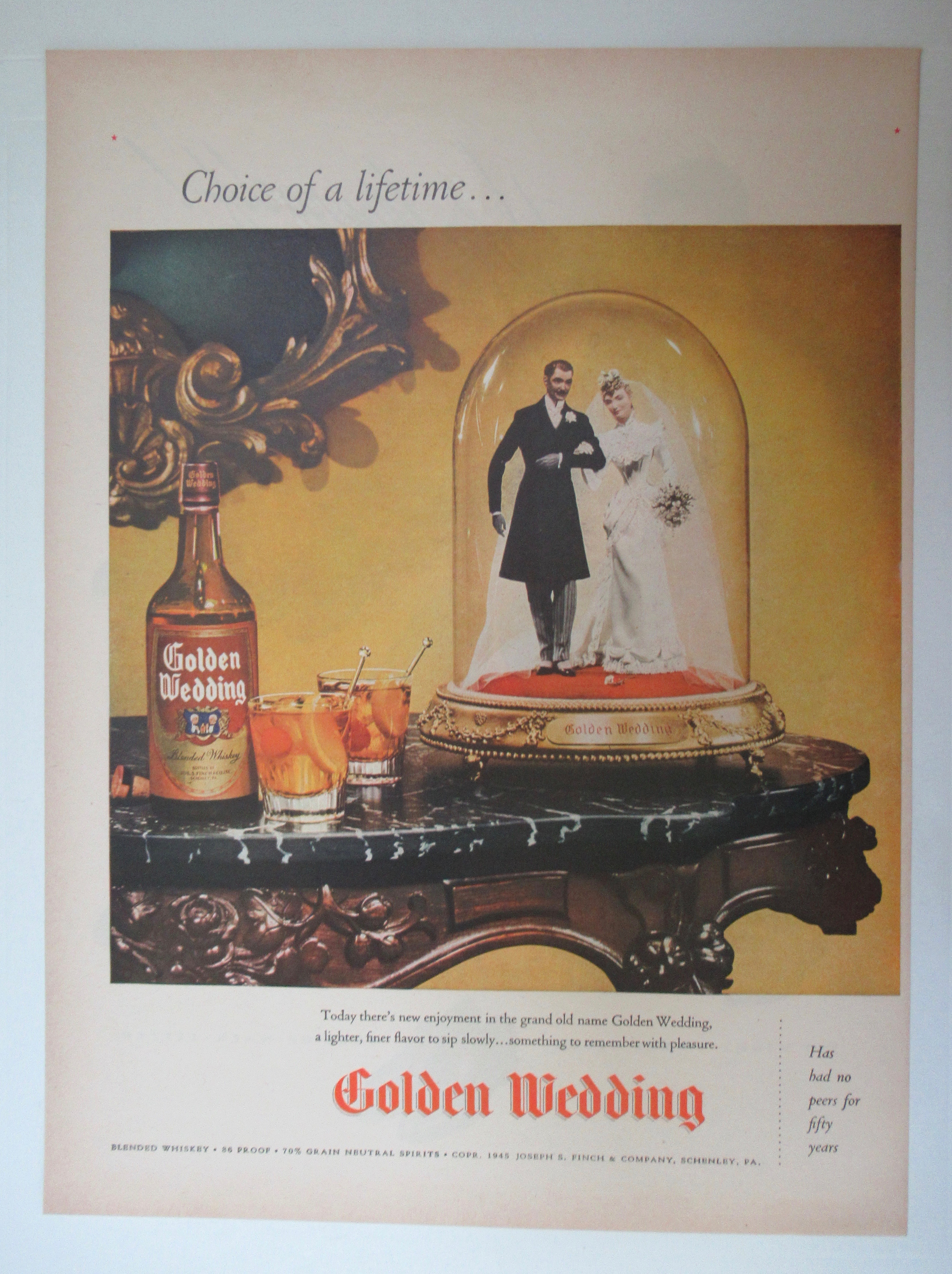 1945 Golden Wedding Whiskey w/ Bride & Groom Dolls