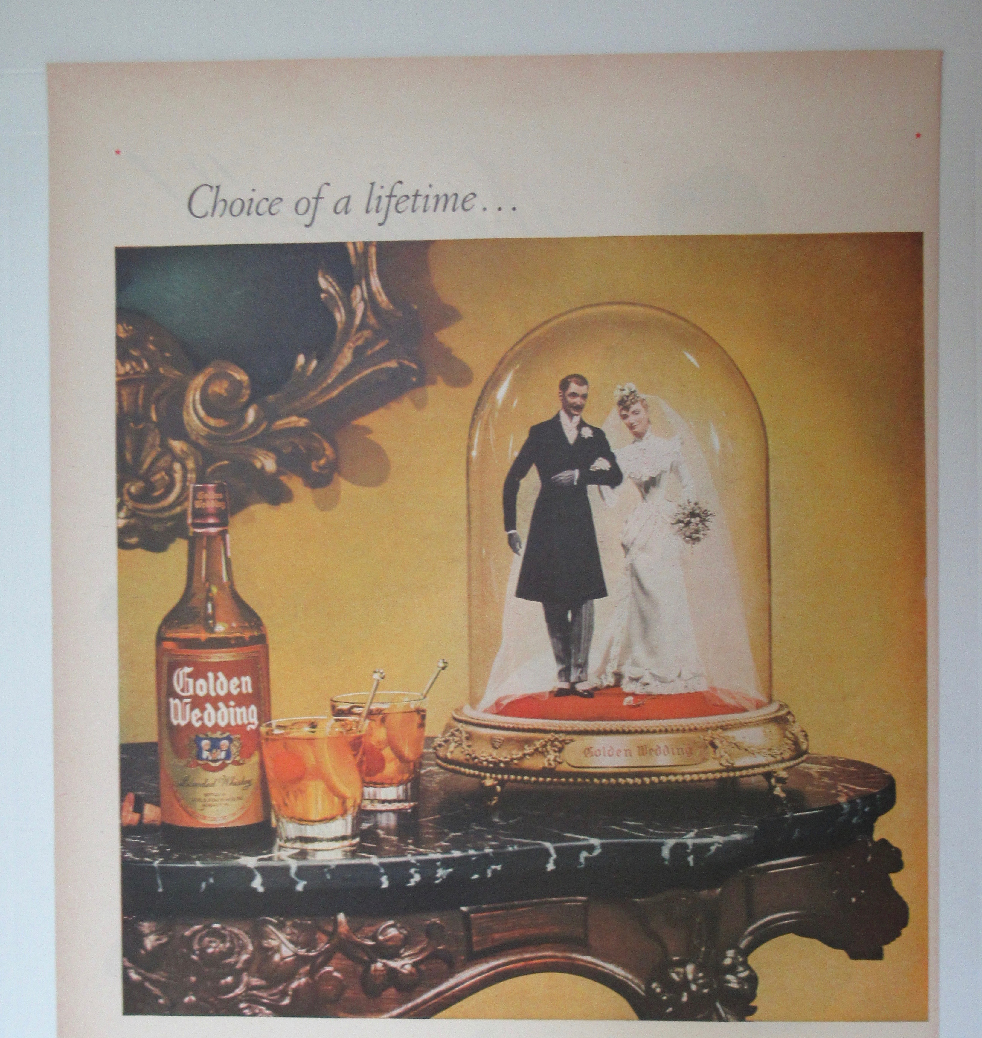 1945 Golden Wedding Whiskey w/ Bride & Groom Dolls