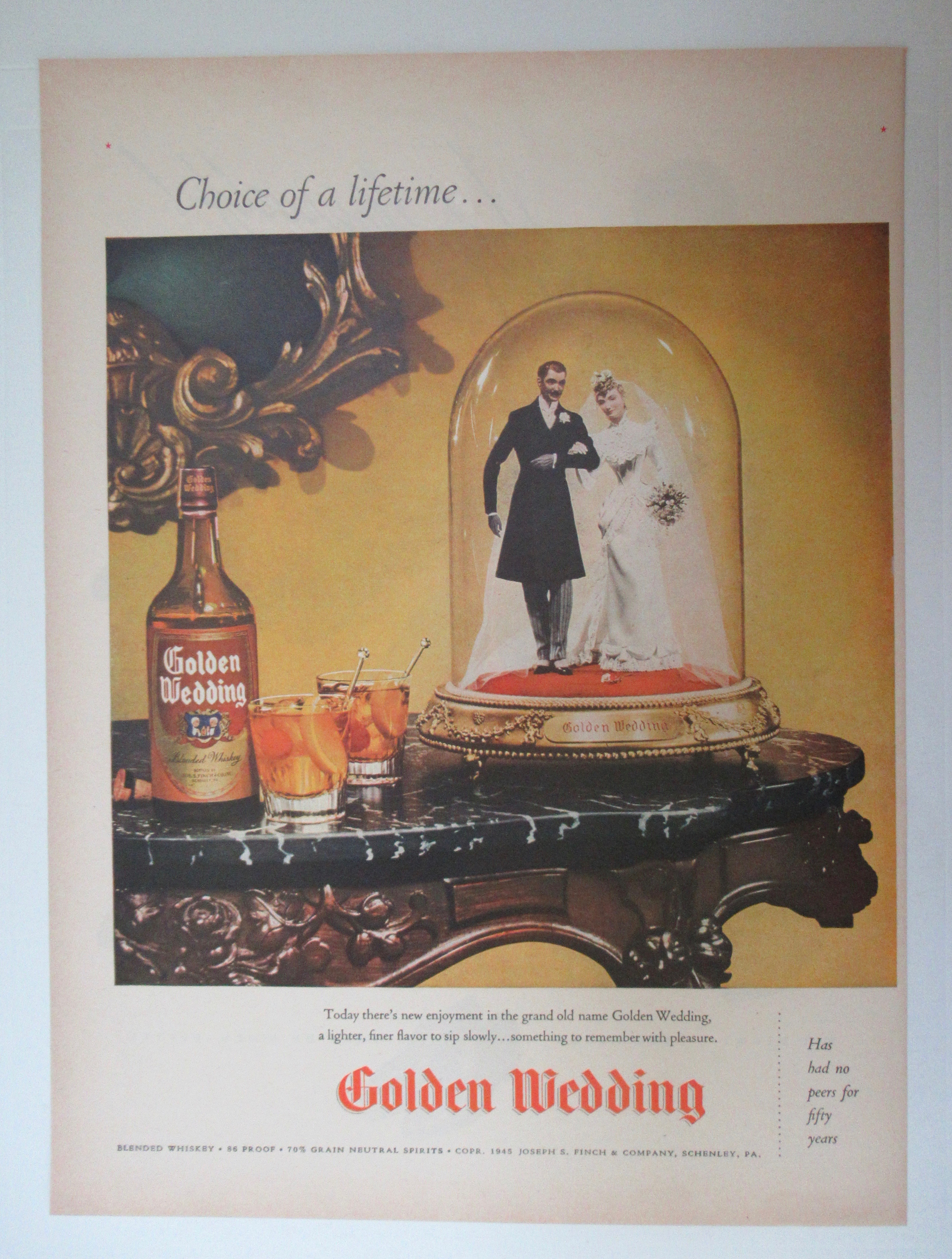 1945 Golden Wedding Whiskey w/ Bride & Groom Dolls