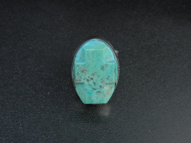 David Troutman Sterling Silver Carved Turquoise Cross R