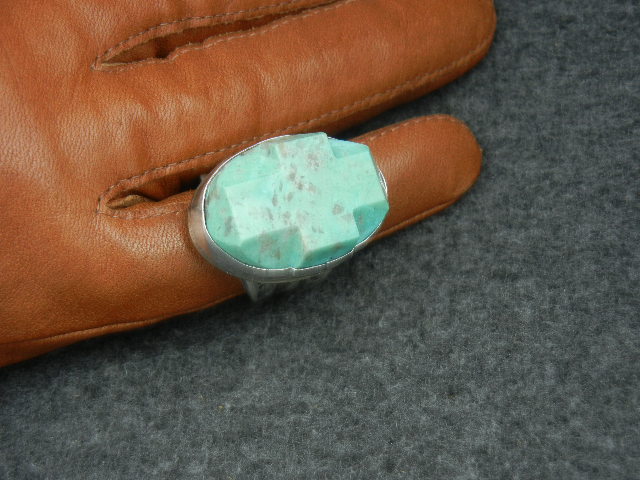 David Troutman Sterling Silver Carved Turquoise Cross R