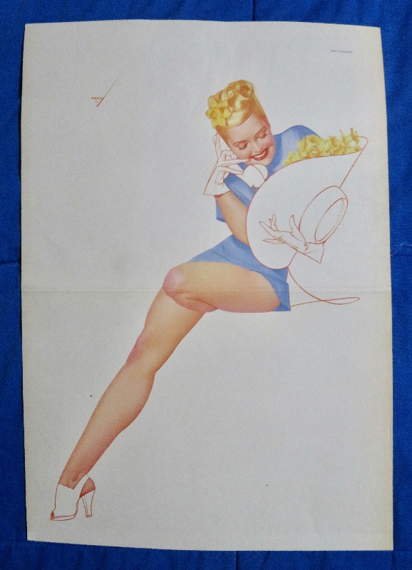 Original 1946 Sexy Pin Up Girl Talking On Telephone While Holding Hat With Flowers In It By George Petty