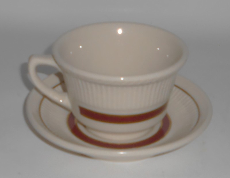 Shenango Restaurant Ware China Maroon w/Gold Bands Cup & Saucer Set