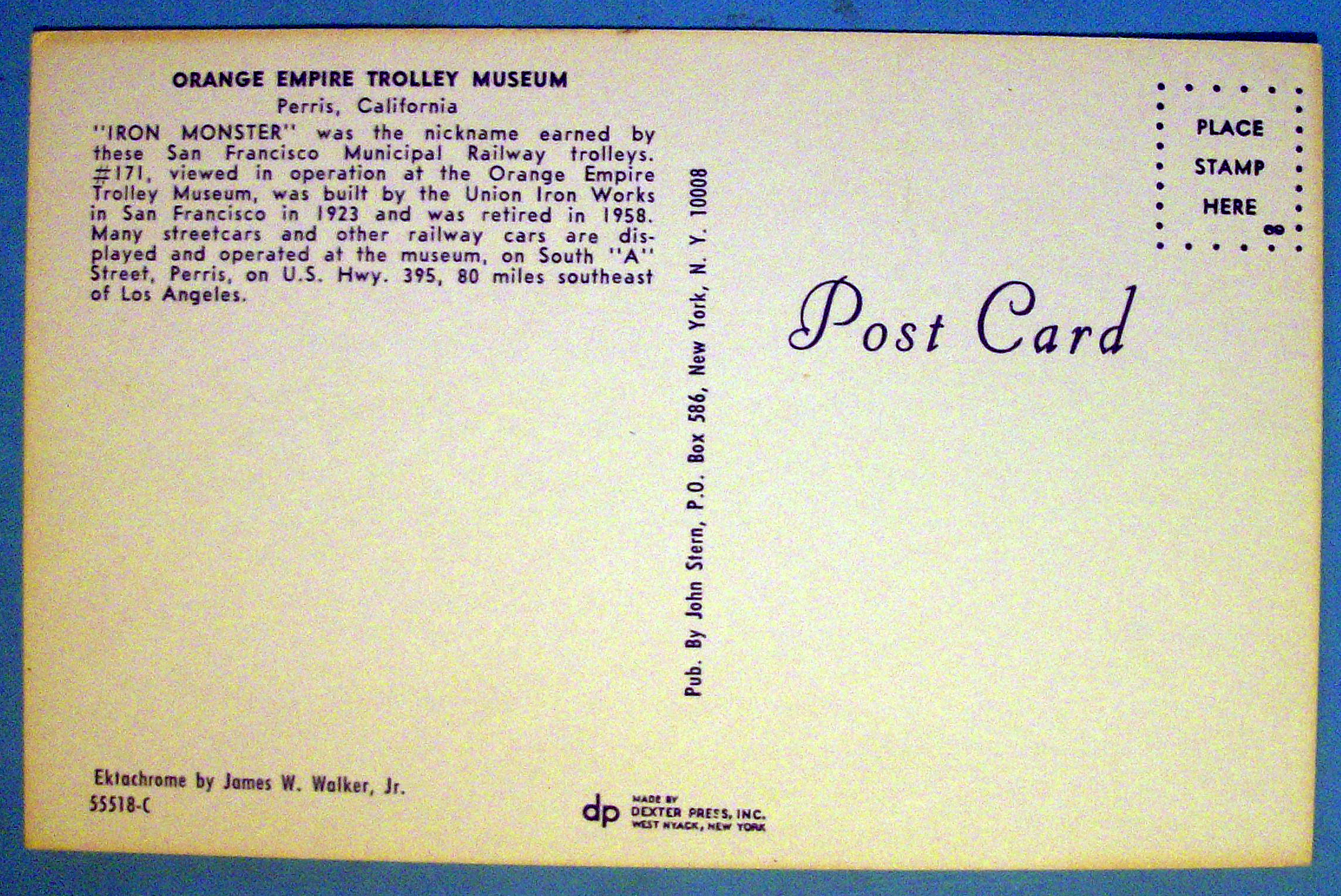 San Francisco Municipal Railway Trolley Postcard