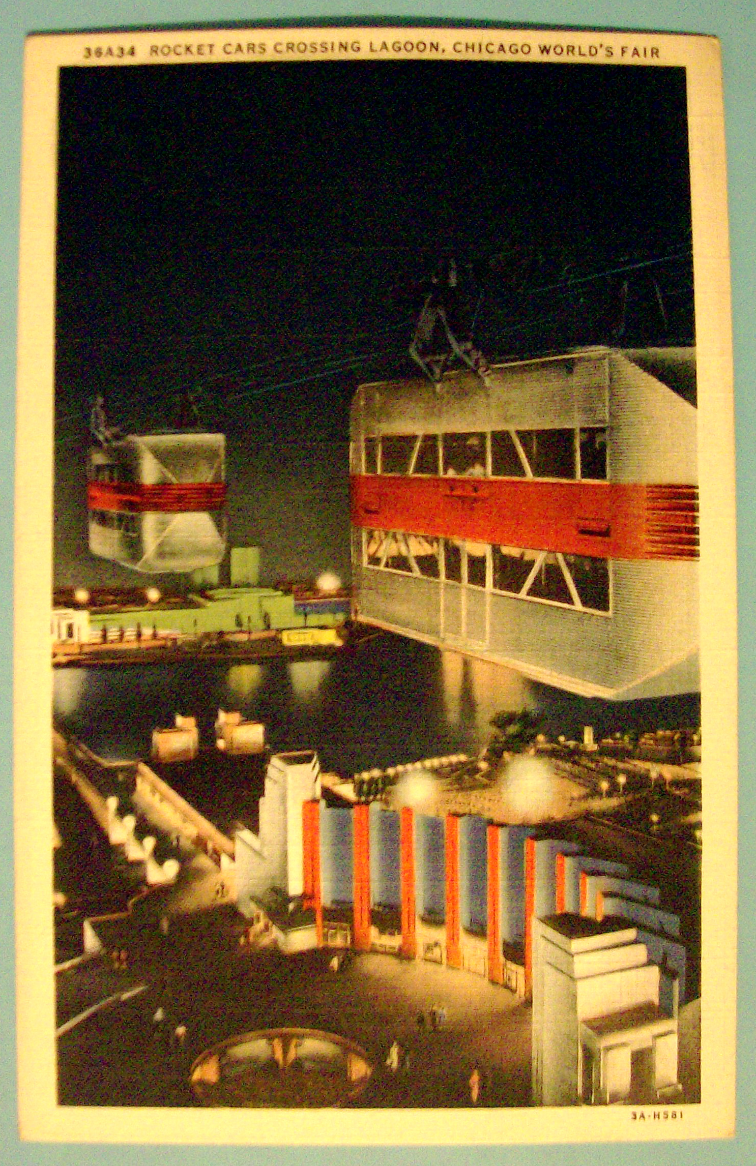 Rocket Cars Cross Lagoon Postcard (Century Of Progress)