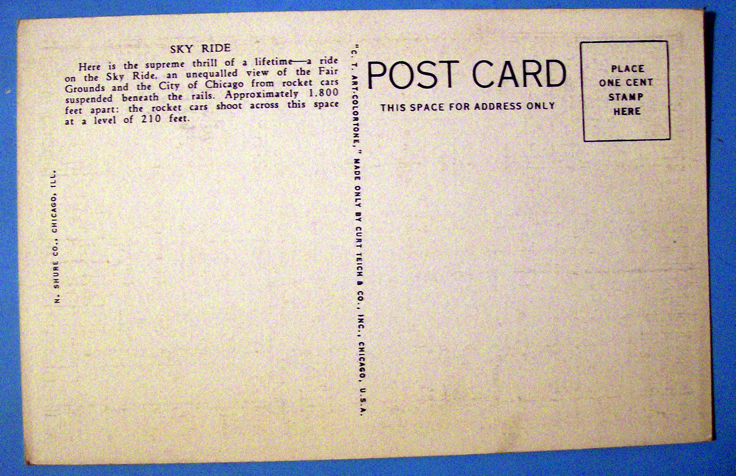 Rocket Cars Cross Lagoon Postcard (Century Of Progress)